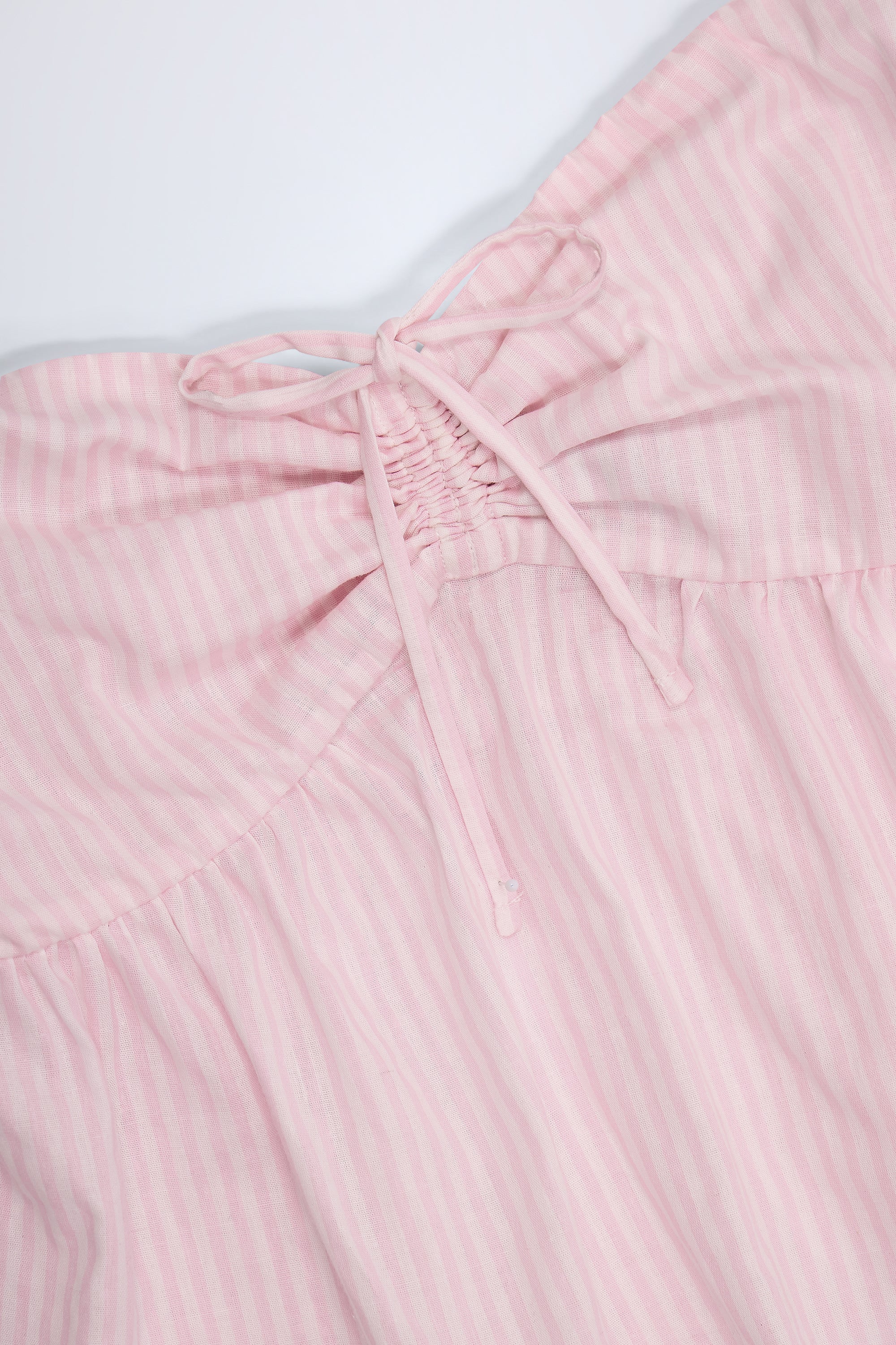 Tie-Front Strapless Cotton-Poplin Crop Top in Pink White Stripe - Image 7
