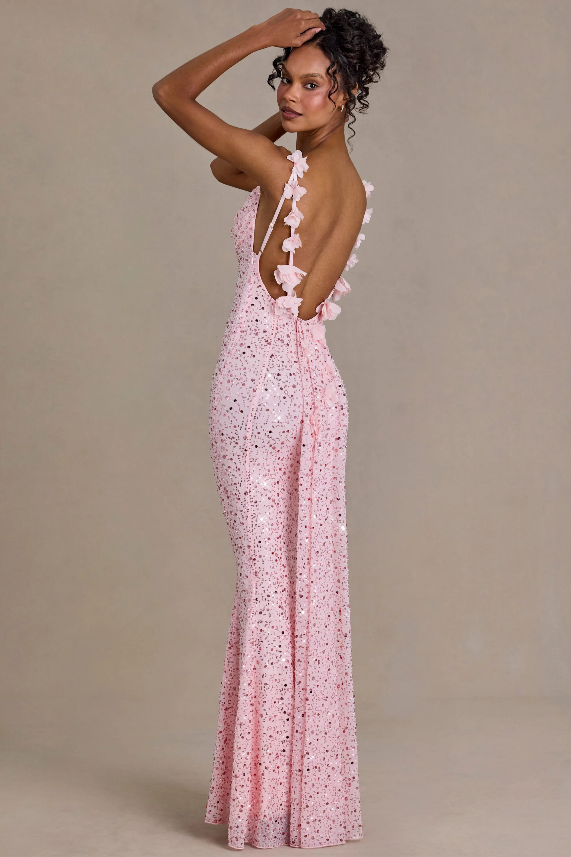 Embellished Open-Back Maxi Dress in Baby Pink - Image 2