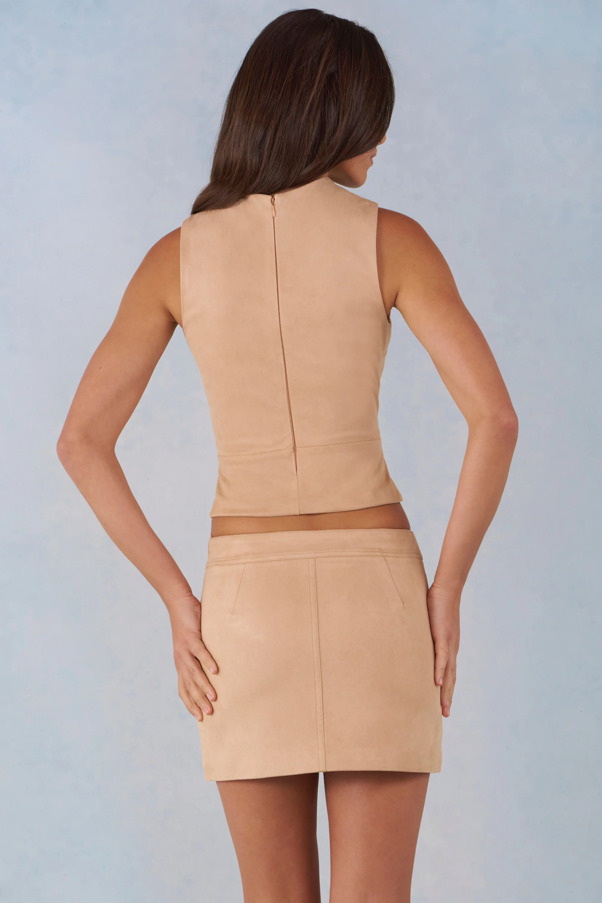 Faux Suede Turtleneck Top  in Tan - Image 3