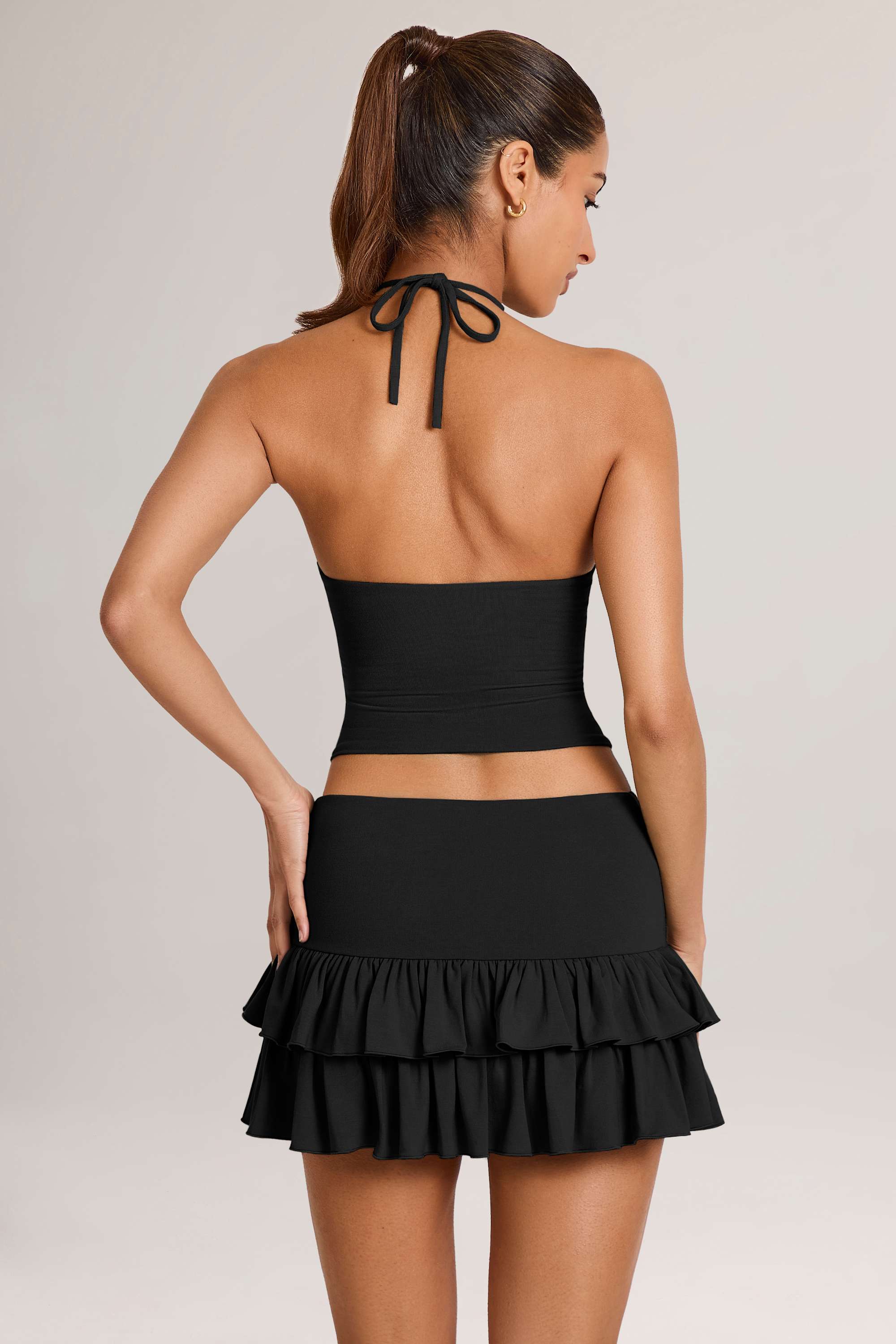 Modal Ruffle Mid-Rise Mini Skort in Black - Image 2