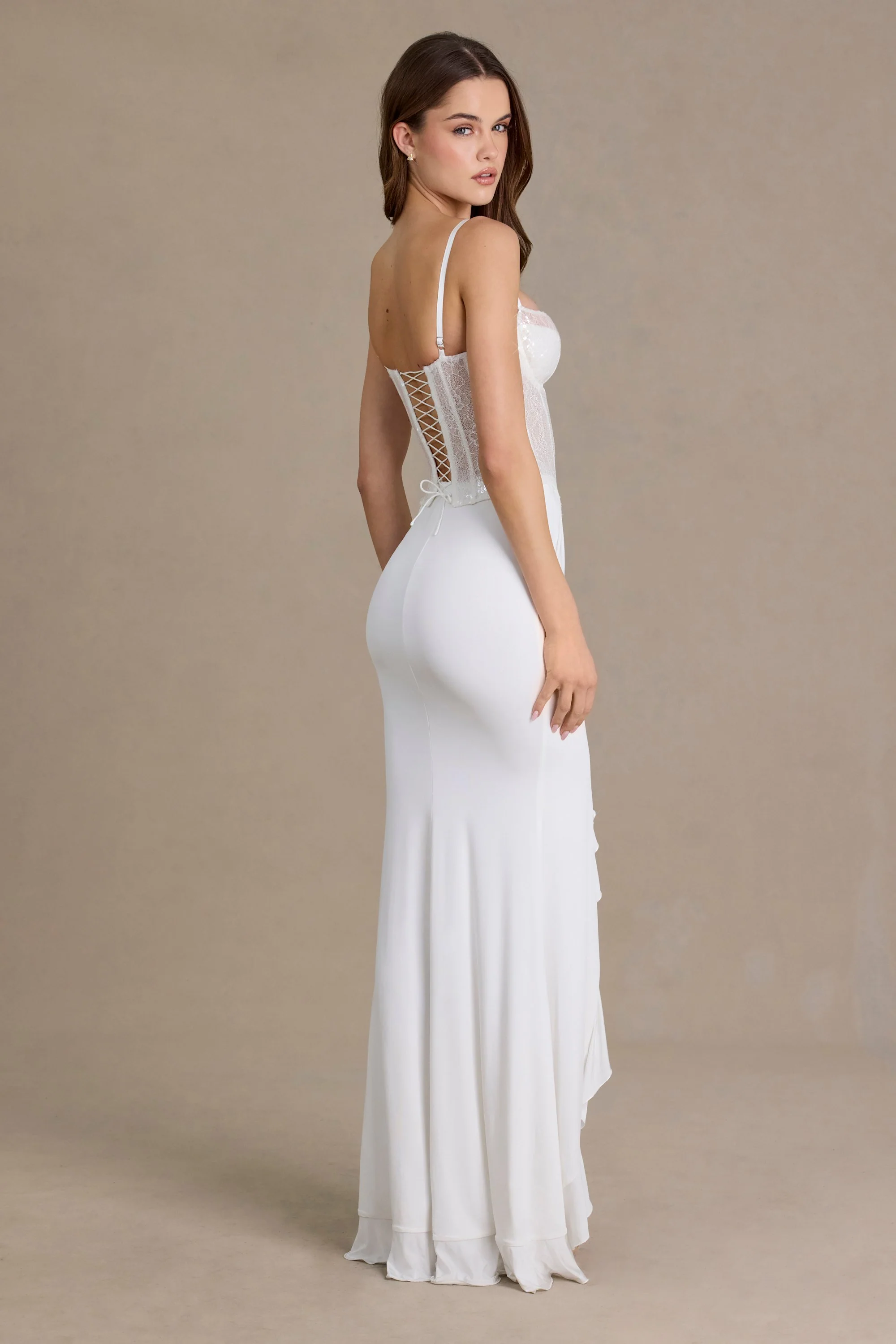 Embellished Lace Corset Gown in Snow - Image 2