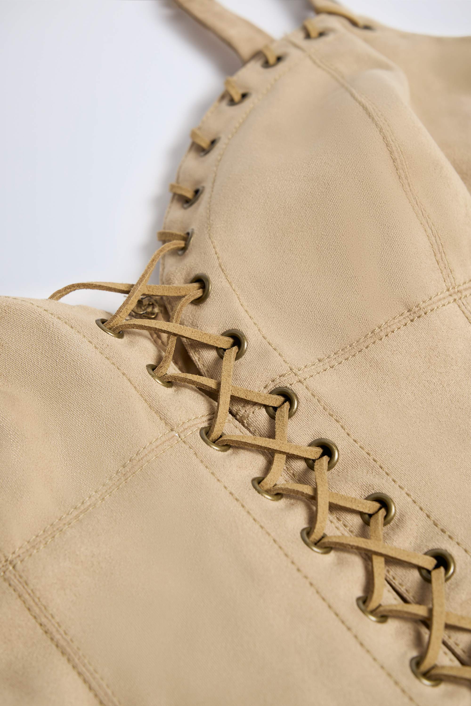 Lace-Up Top in Tan - Image 4