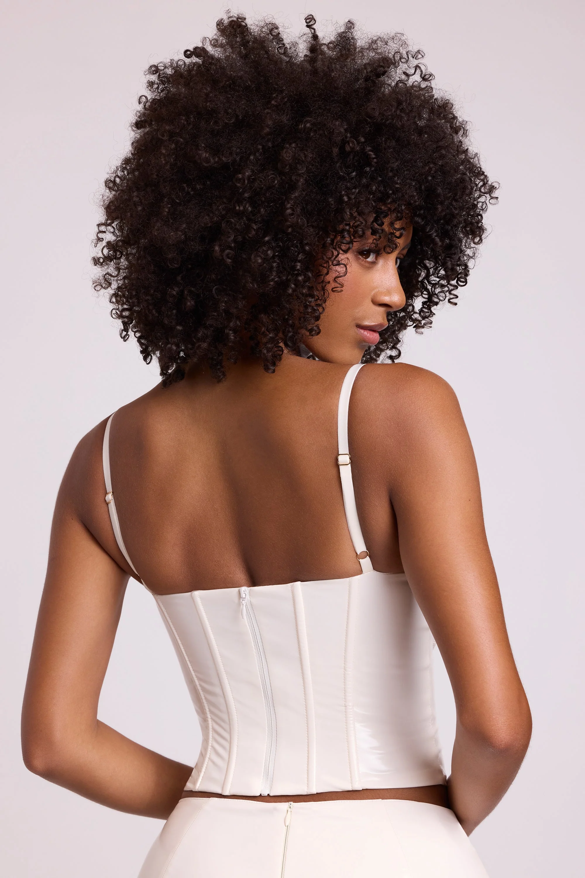 Vinyl Underwired Corset Crop Top in White - Image 2