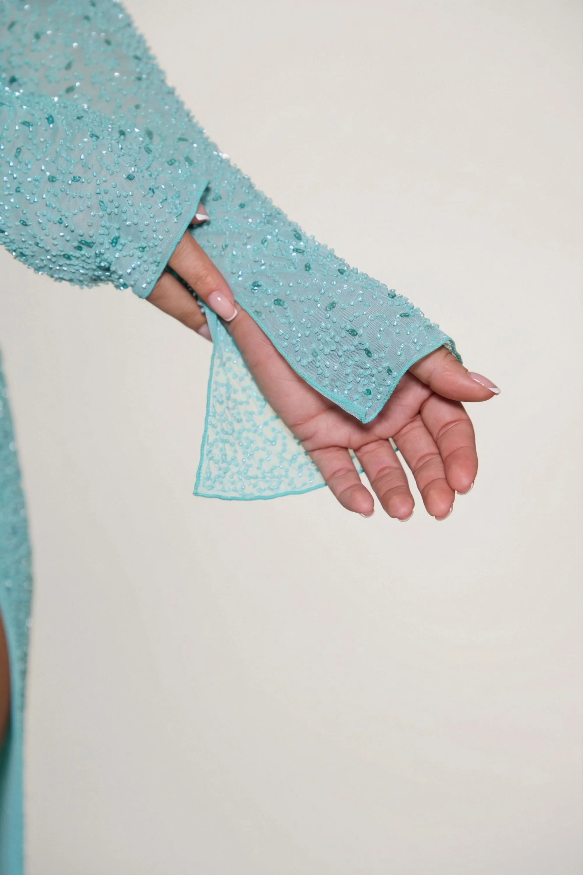 Embellished Cowl Neck Maxi Dress in Aquamarine - Image 10