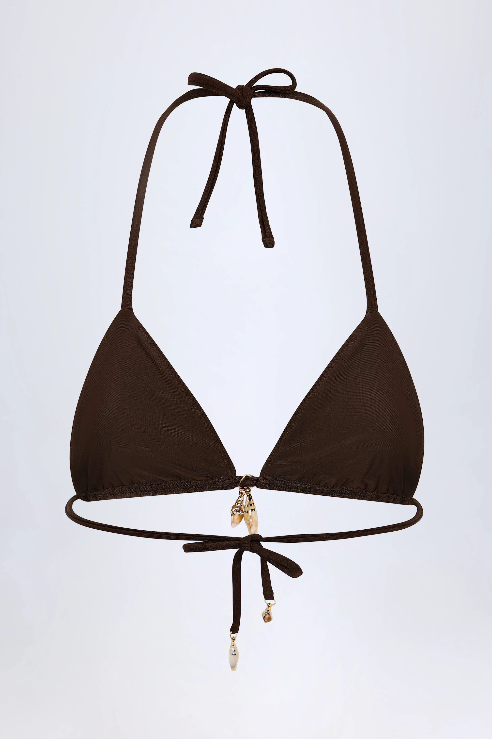 Charm-Detail Triangle Bikini Top in Dark Chocolate - Image 4