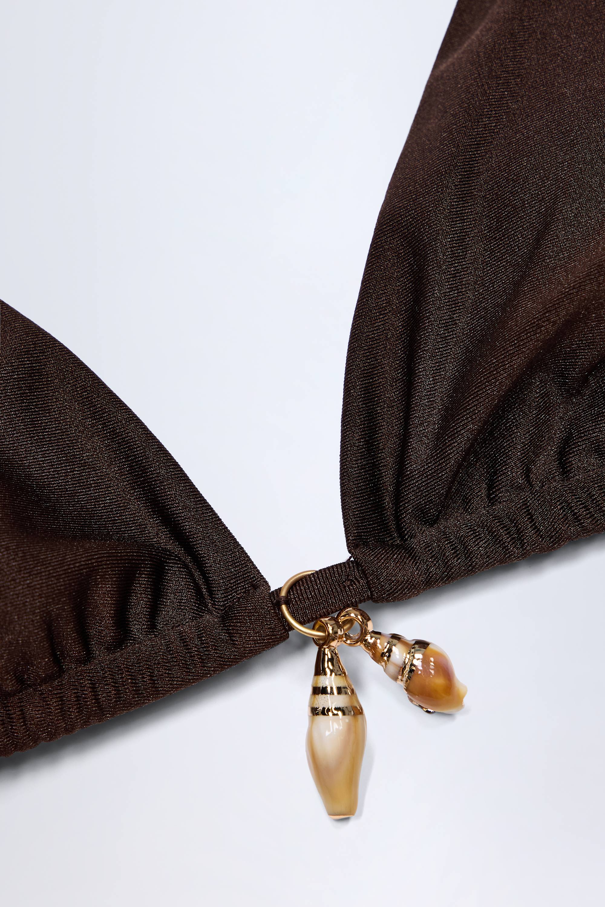 Charm-Detail Triangle Bikini Top in Dark Chocolate - Image 5