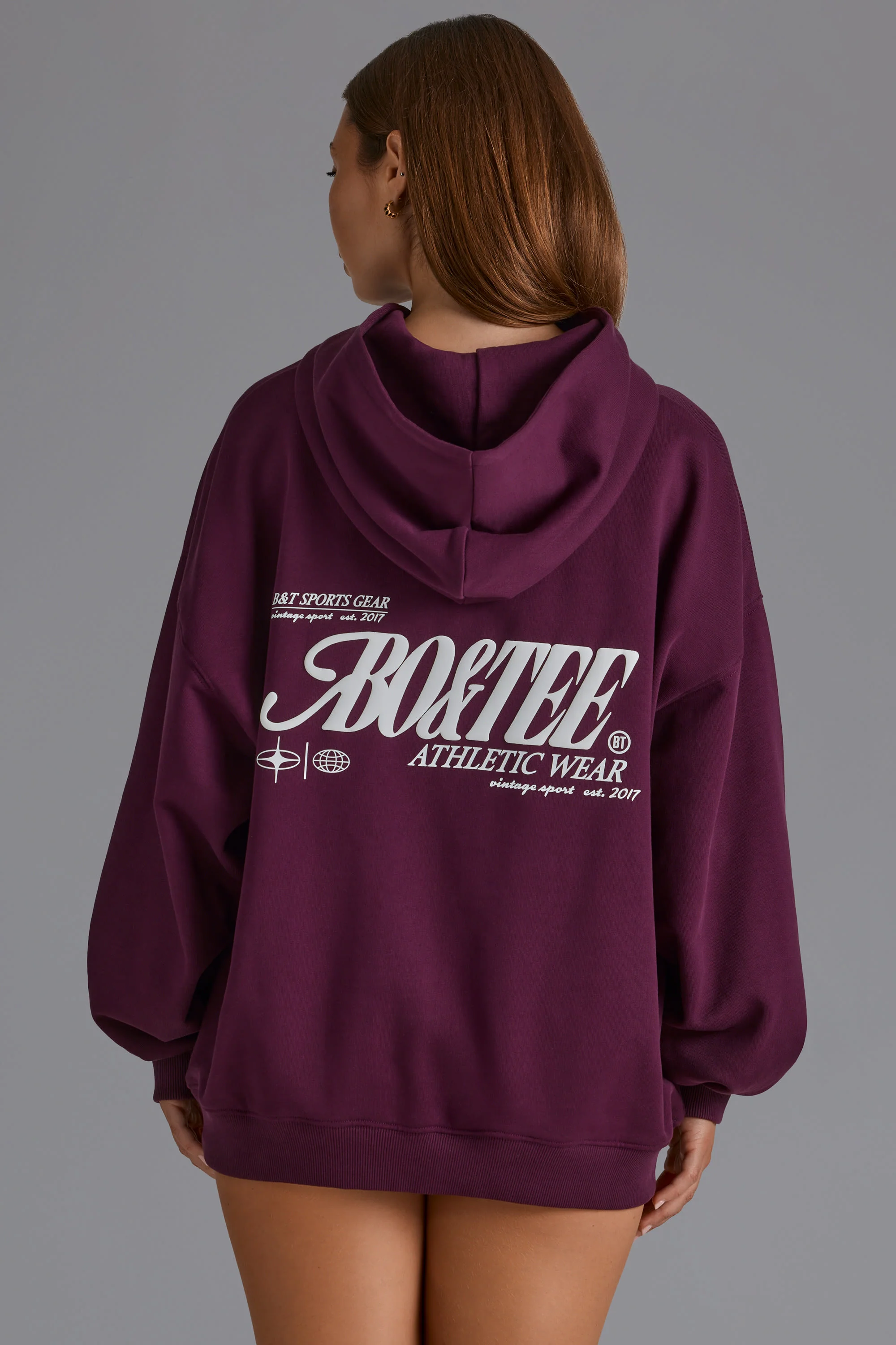 Cotton Fleece Appliqué Oversized Hoodie in Grape - Image 2