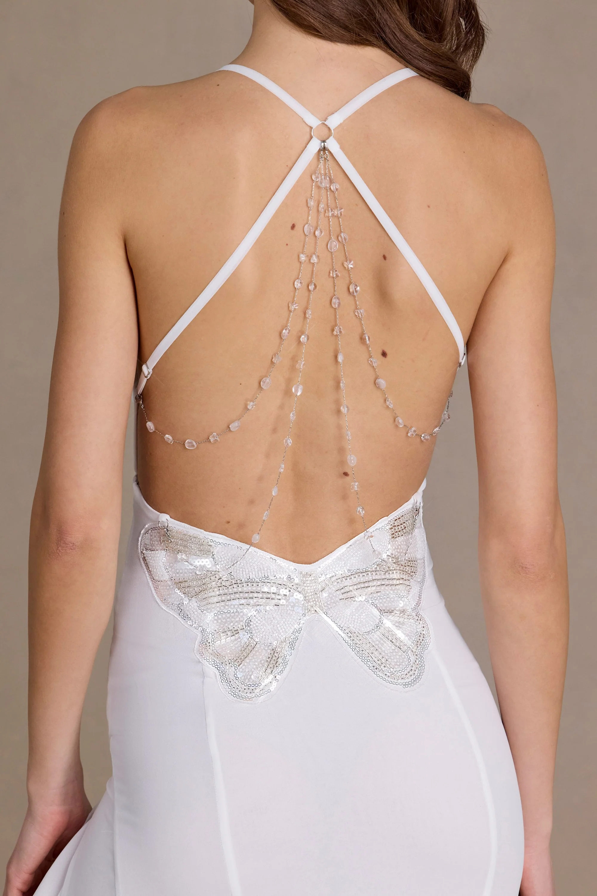 Chiffon Cowl-Neck Open-Back Gown in Snow - Image 4