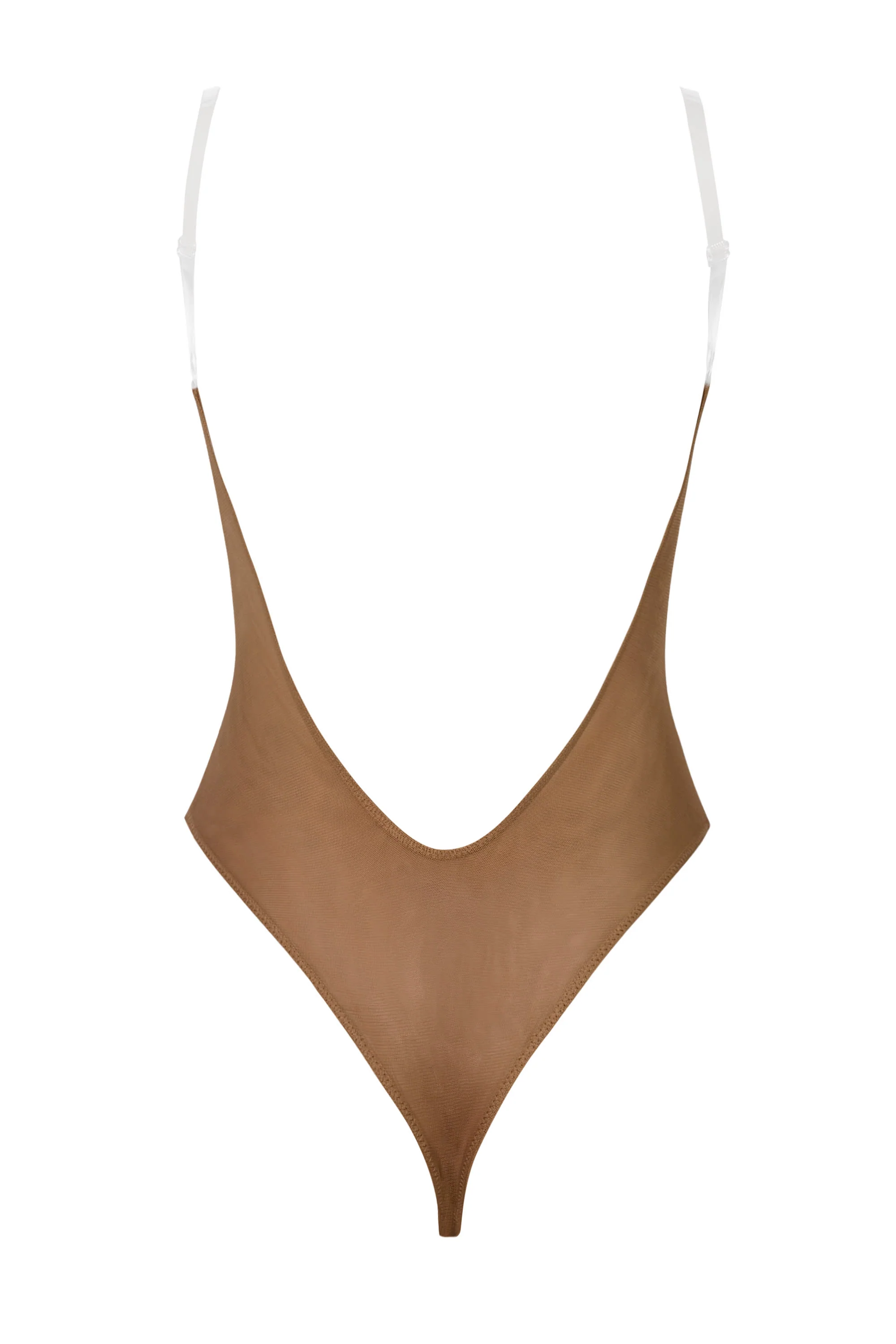Soft Mesh Invisible Strap Thong Bodysuit in Almond - Image 2