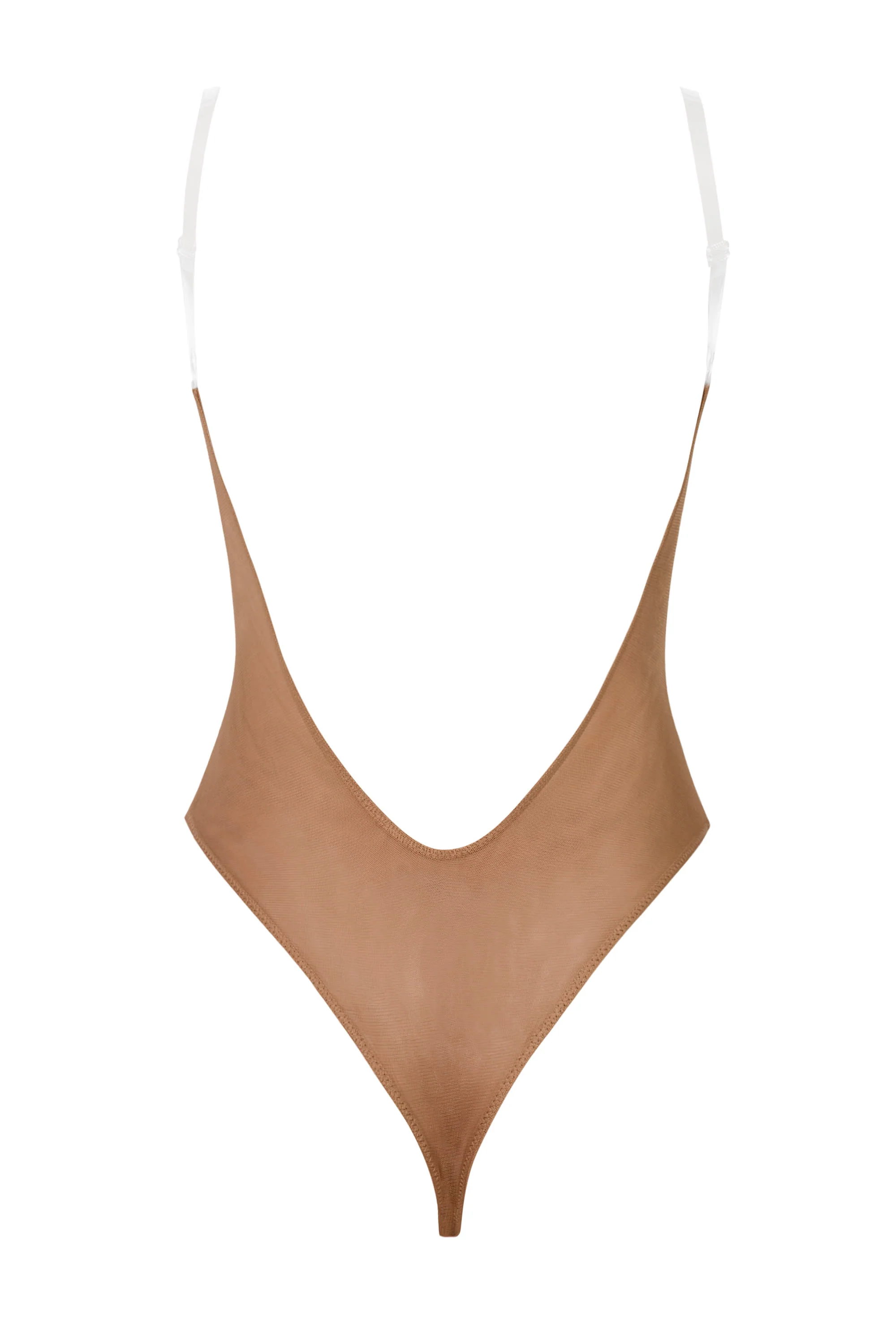 Soft Mesh Invisible Strap Thong Bodysuit in Honey - Image 2