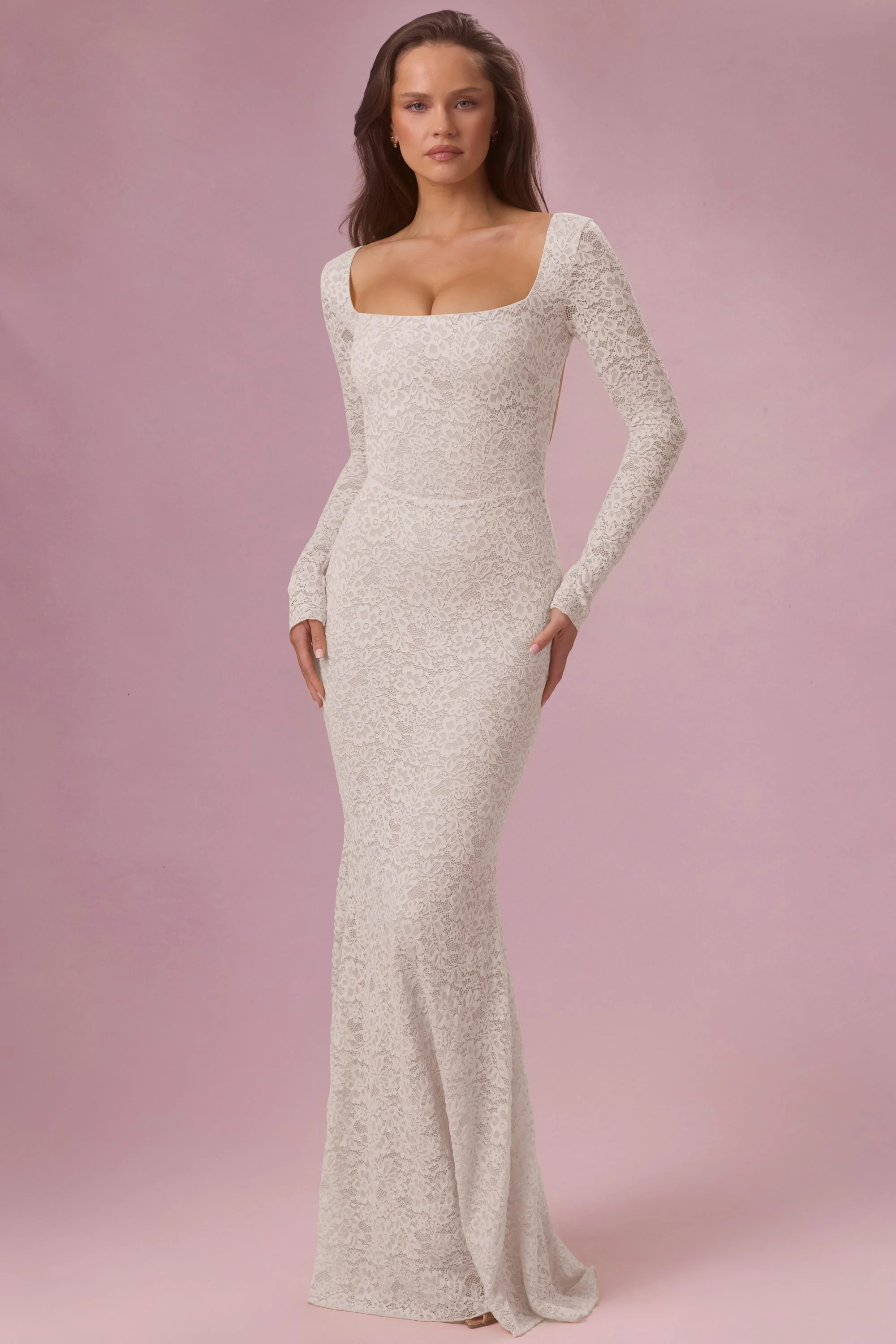 Lace Long-Sleeve Maxi Dress in Pearl - Image 2
