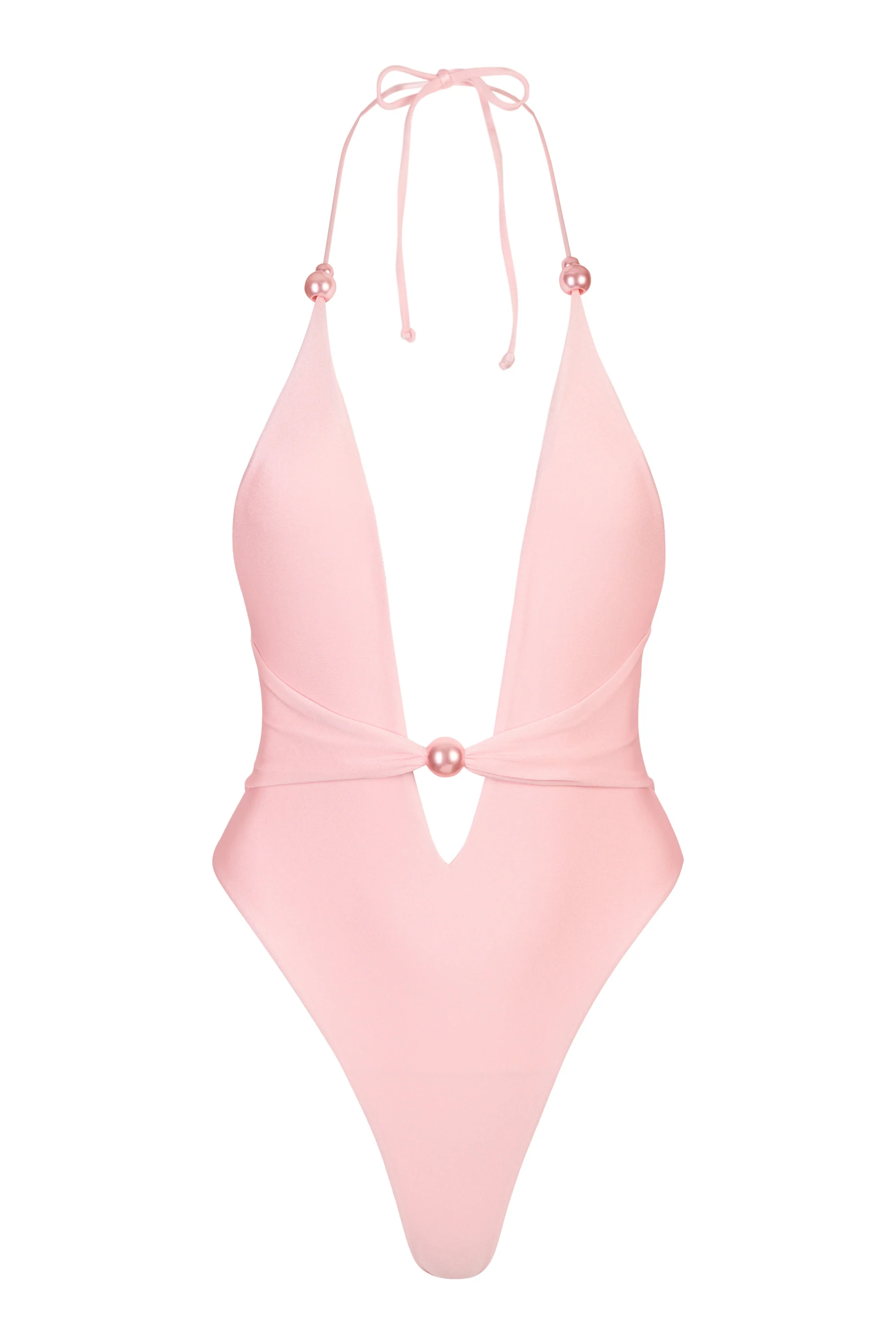 Halterneck Thong Swimsuit in Baby Pink - Image 3