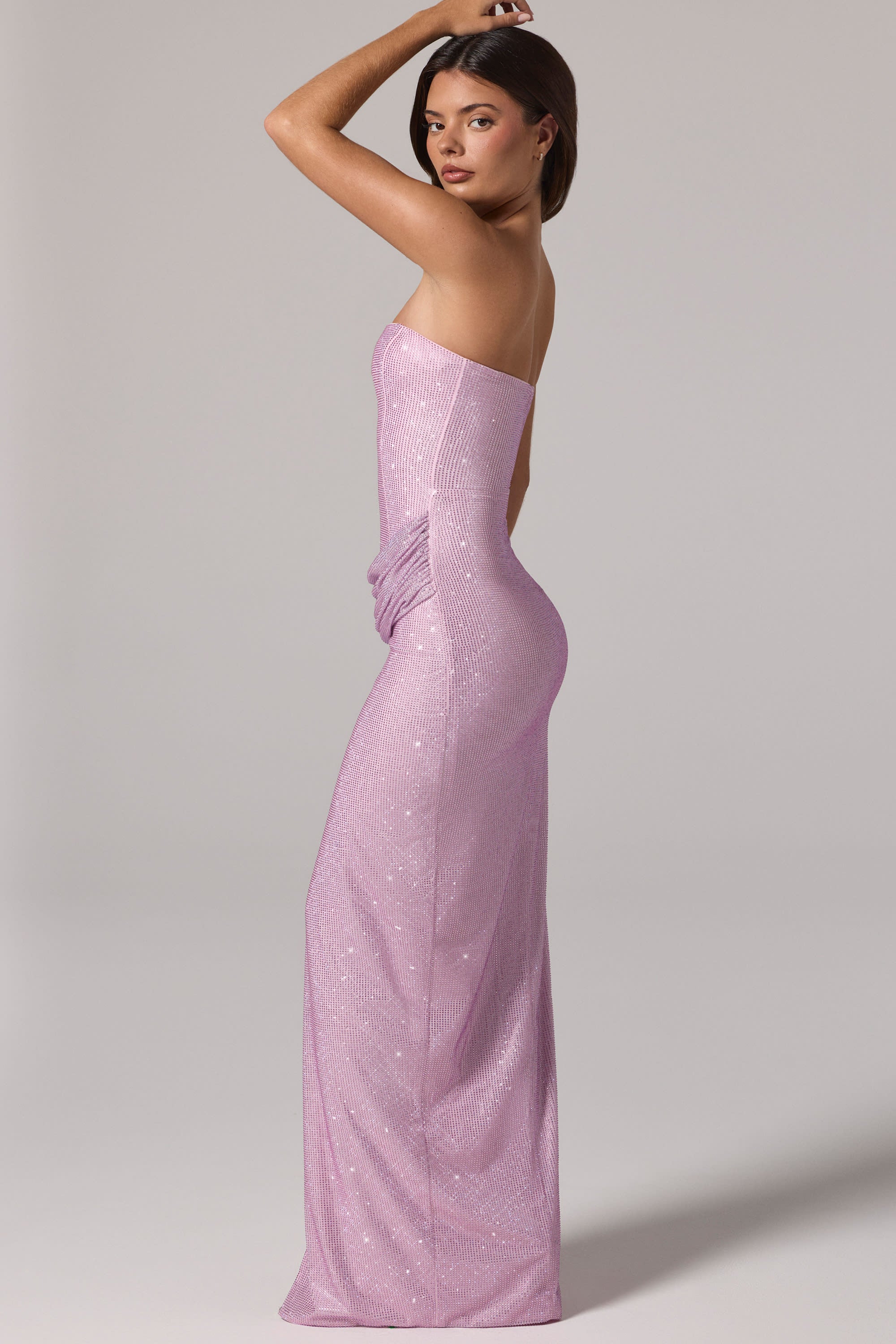 Embellished Bandeau Cowl-Waist Maxi Dress in Lavender - Image 4