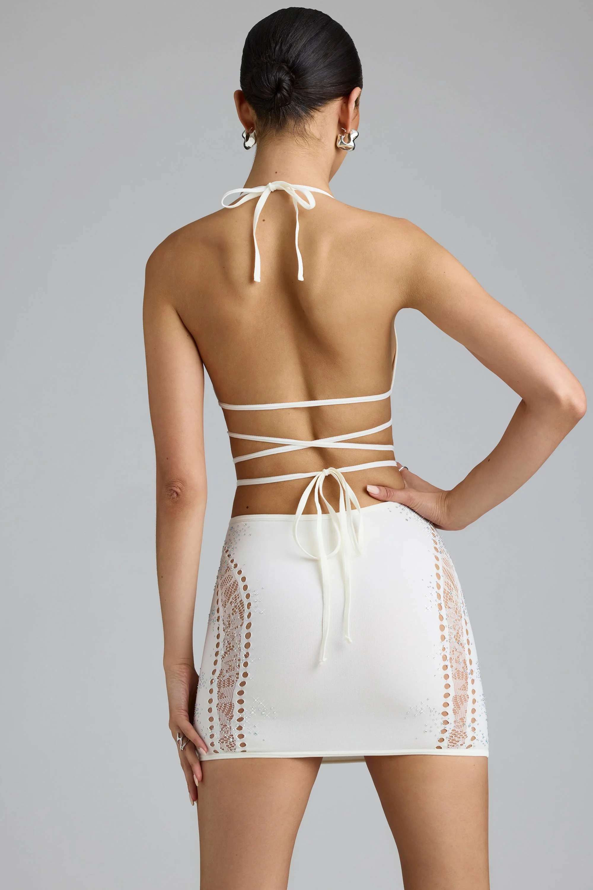 Embellished Cross-Strap Bikini Top in Ivory - Image 8