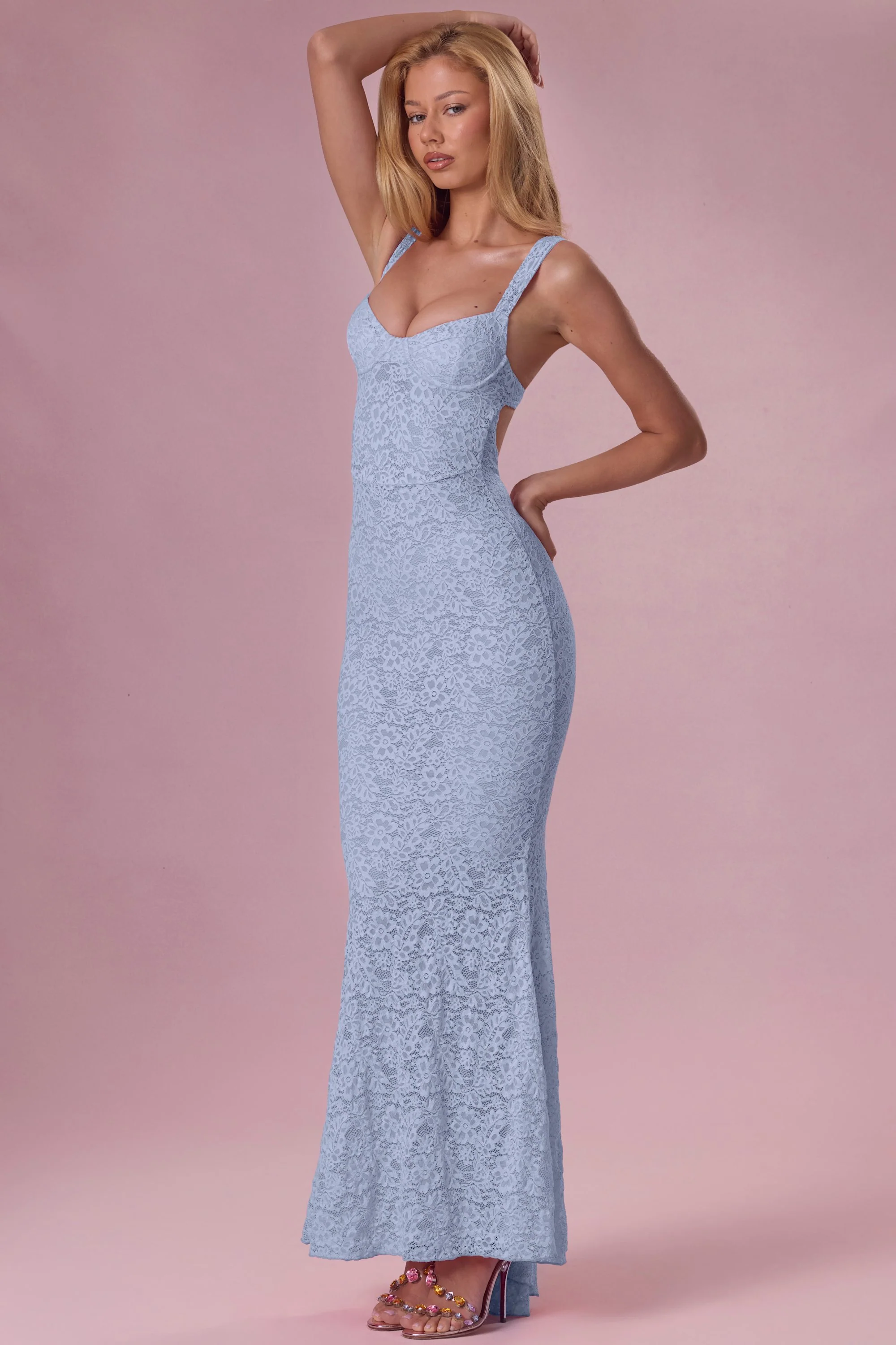 Lace Sweetheart-Neck Gown in Sky Blue - Image 7