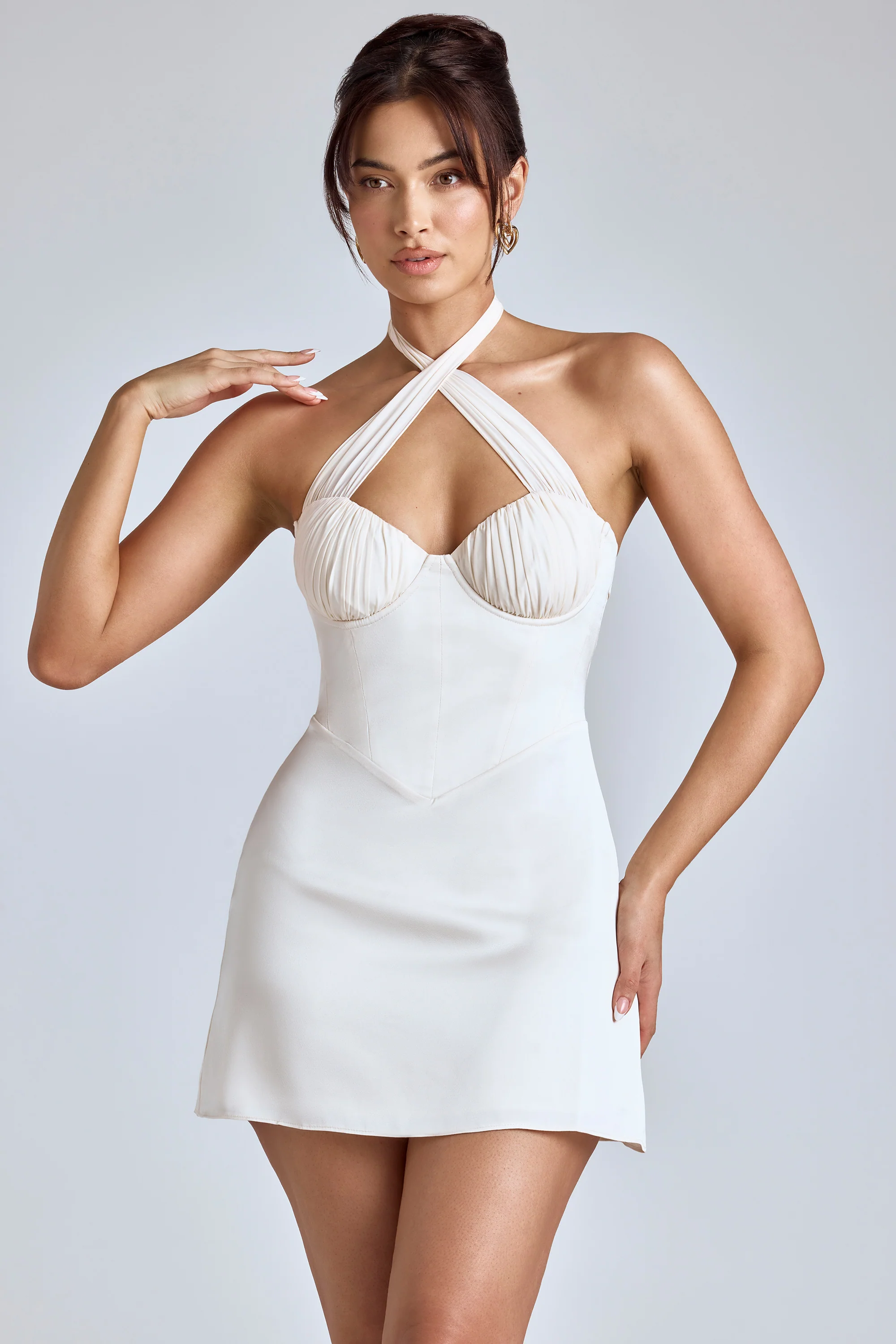 Cross-Neck A-Line Mini Dress in Ivory - Image 6