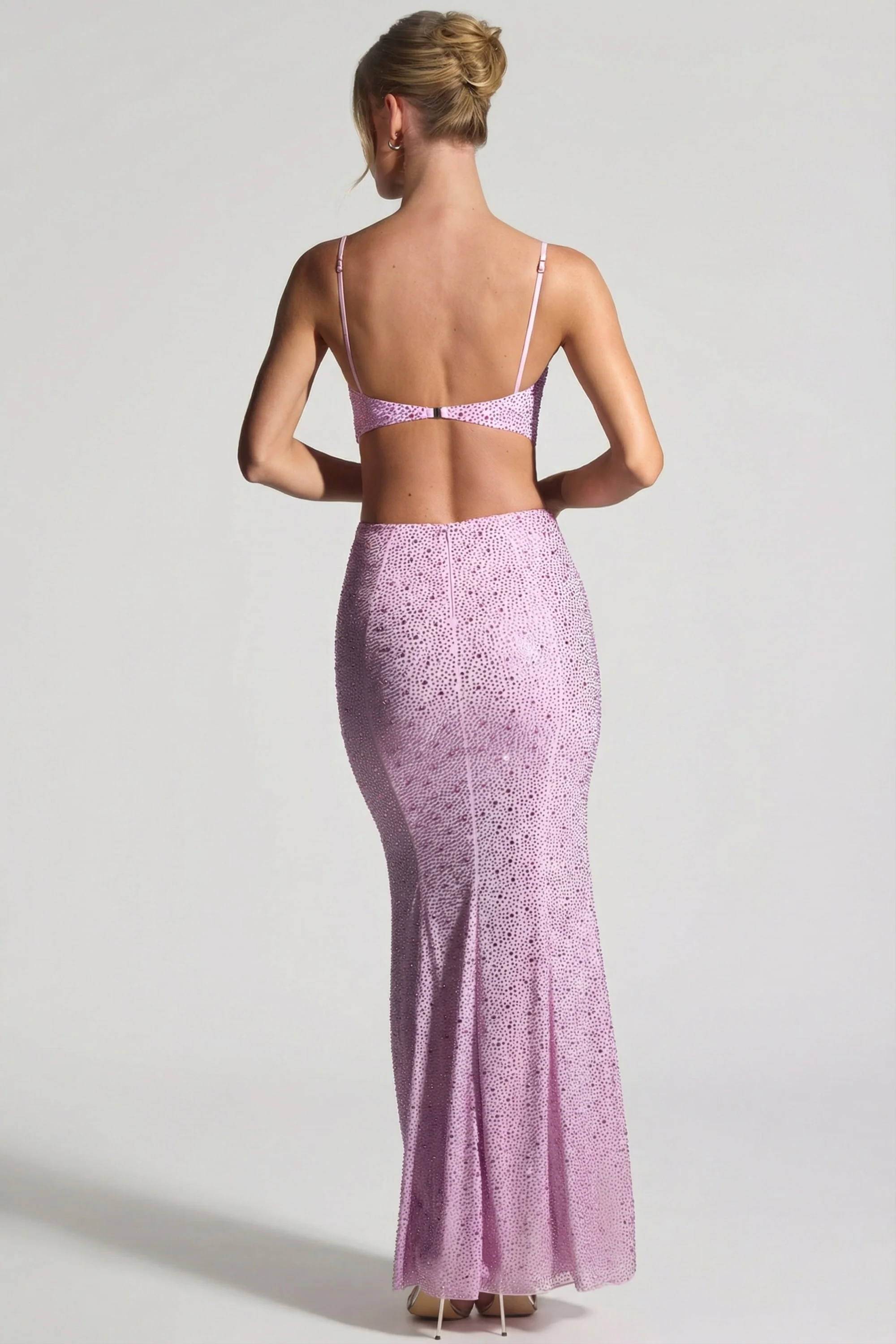 Embellished Cut-Out Fishtail Maxi Dress in Peony Pink - Image 2