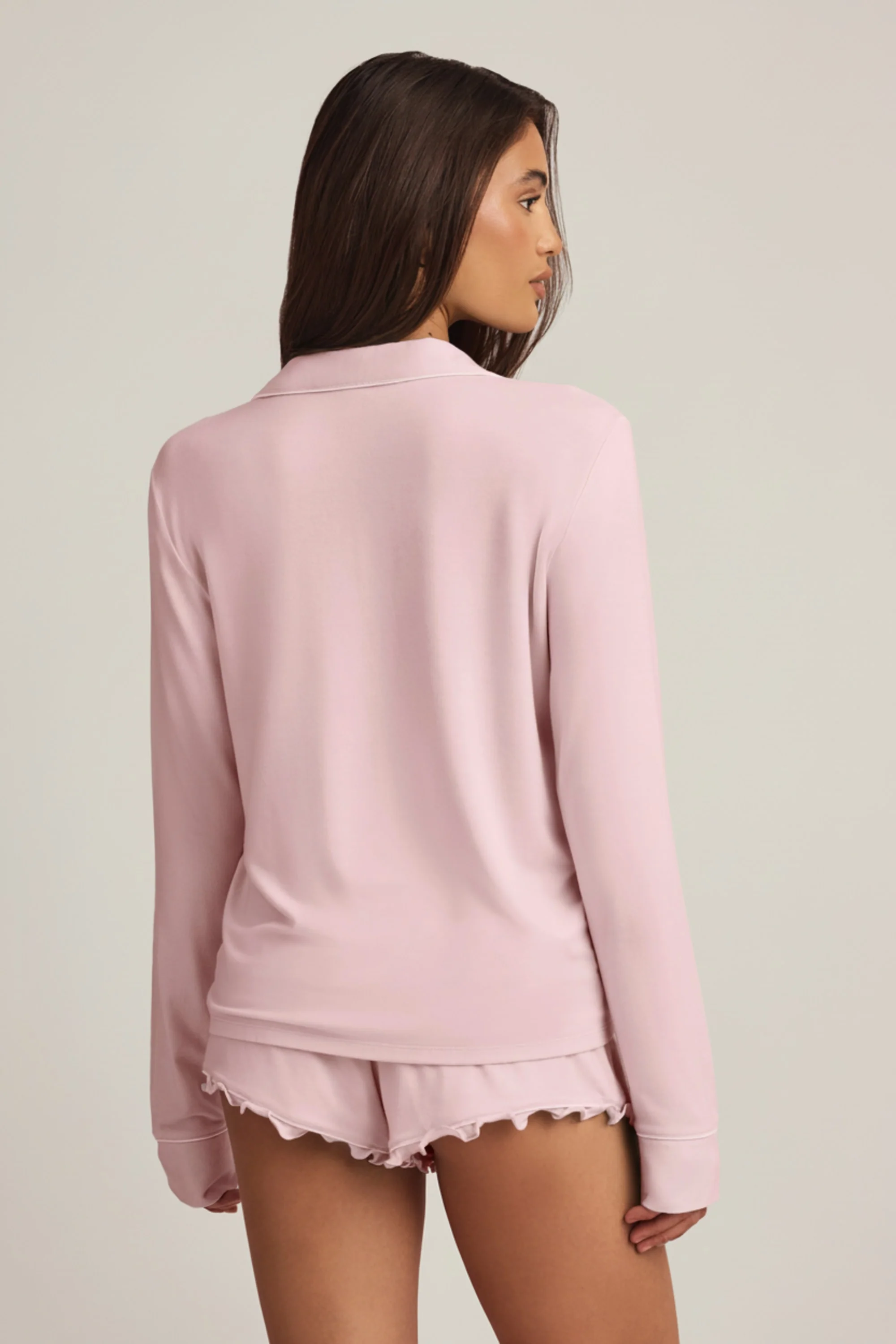 Modal Ruffle-Trim Pyjama Shorts in Baby Pink - Image 6