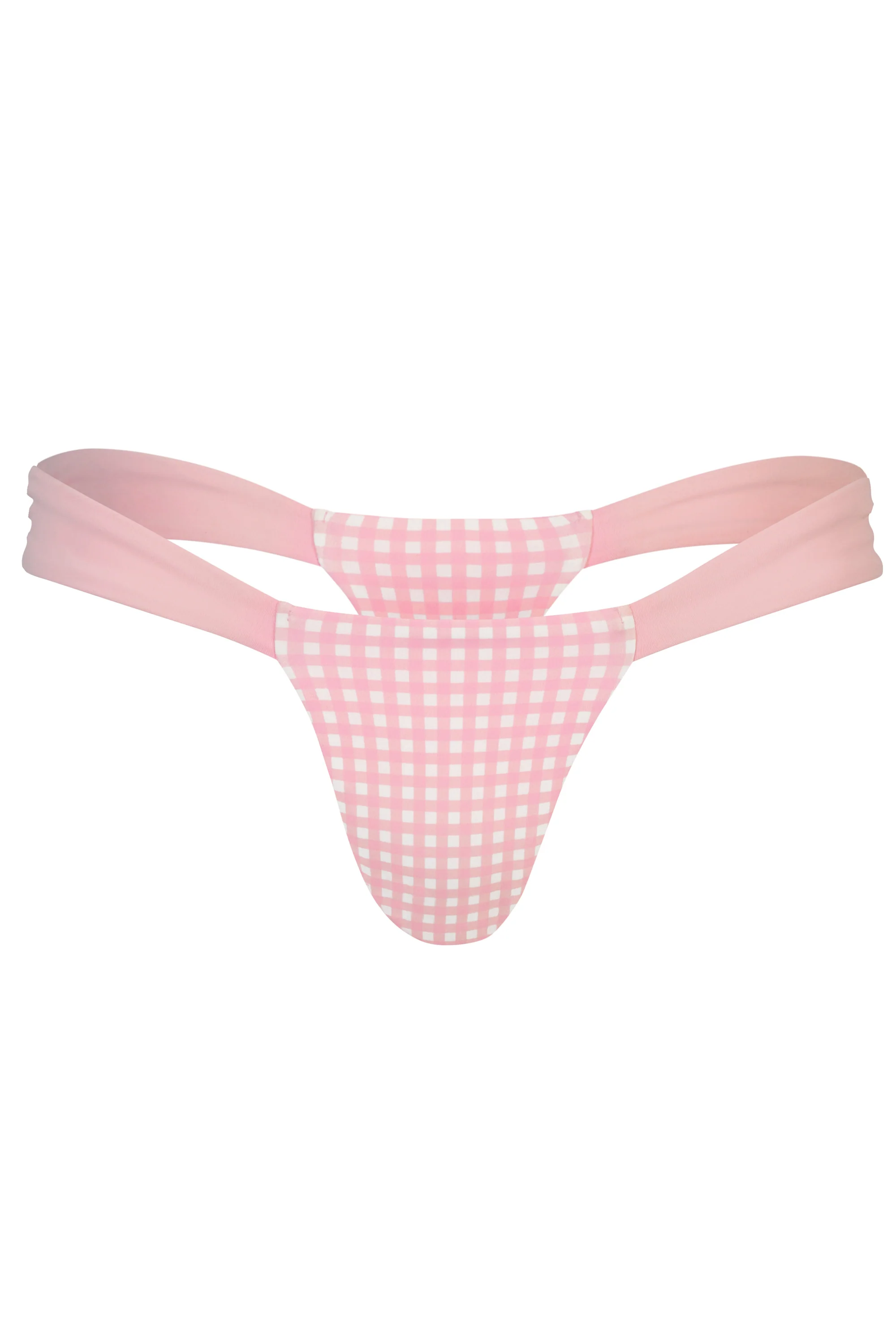 Thong Bikini Bottoms in Pink Gingham Print - Image 3