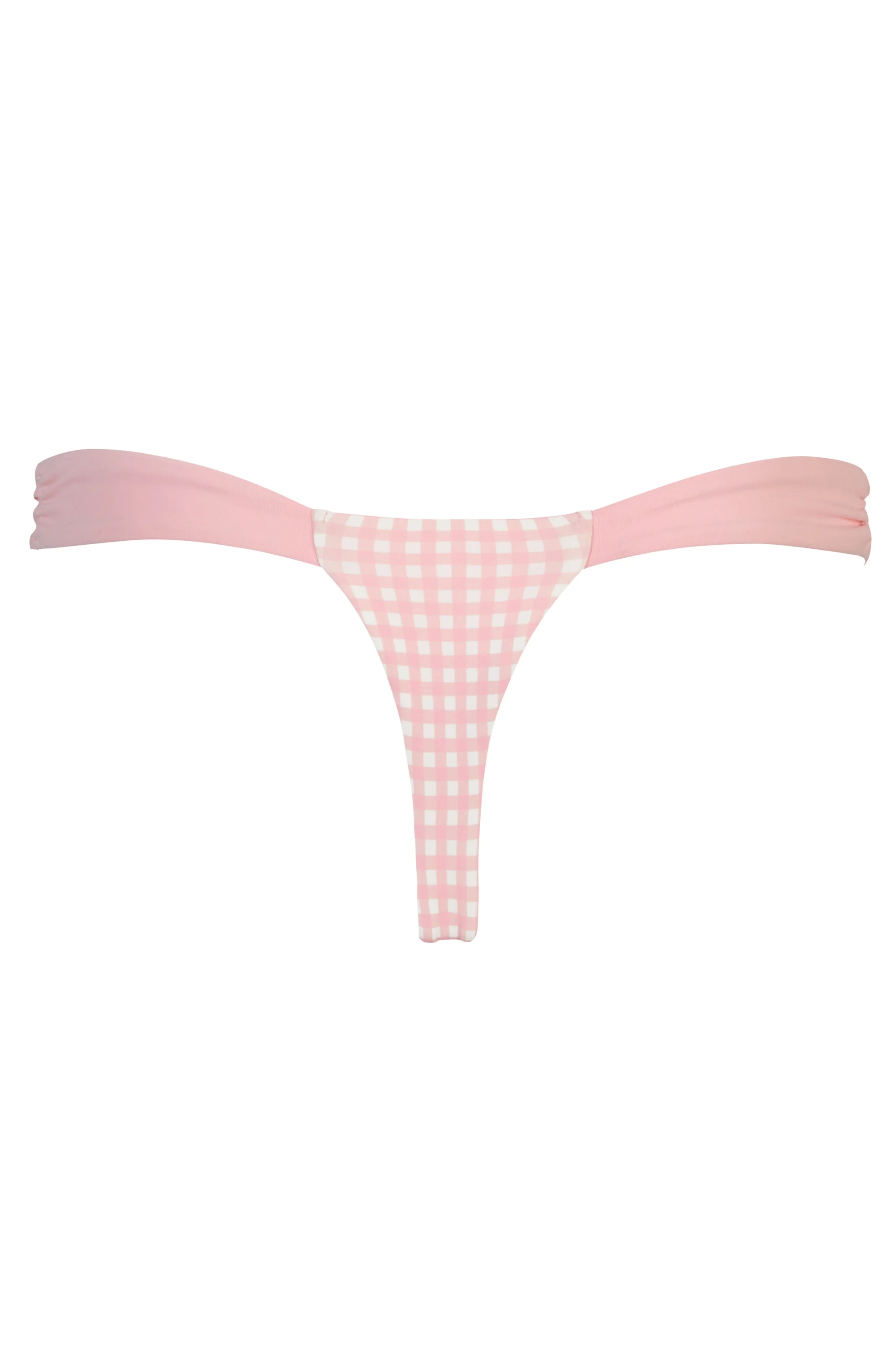 Thong Bikini Bottoms in Pink Gingham Print - Image 4