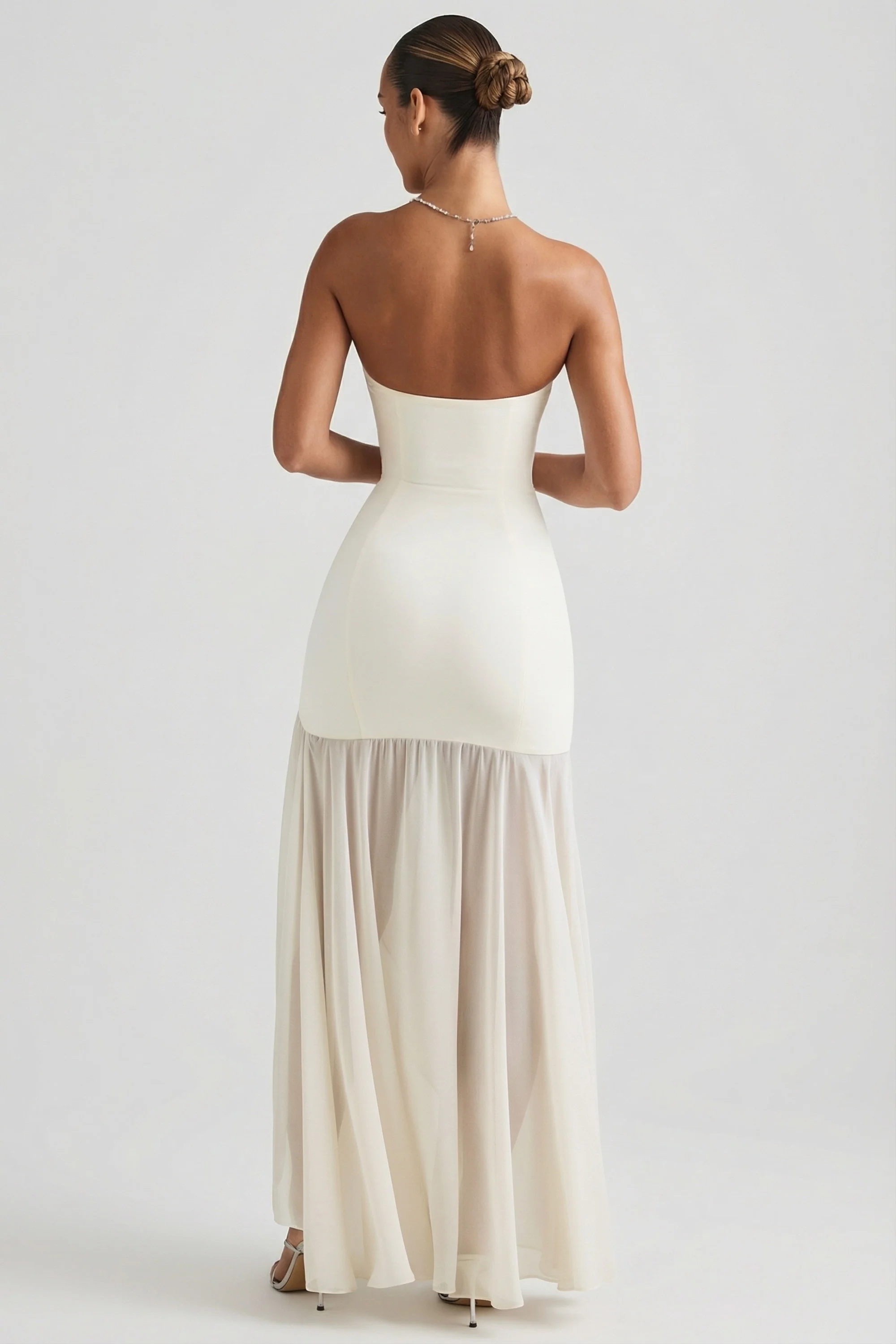 Asymmetric Strapless Fishtail Maxi Dress in Ivory - Image 2