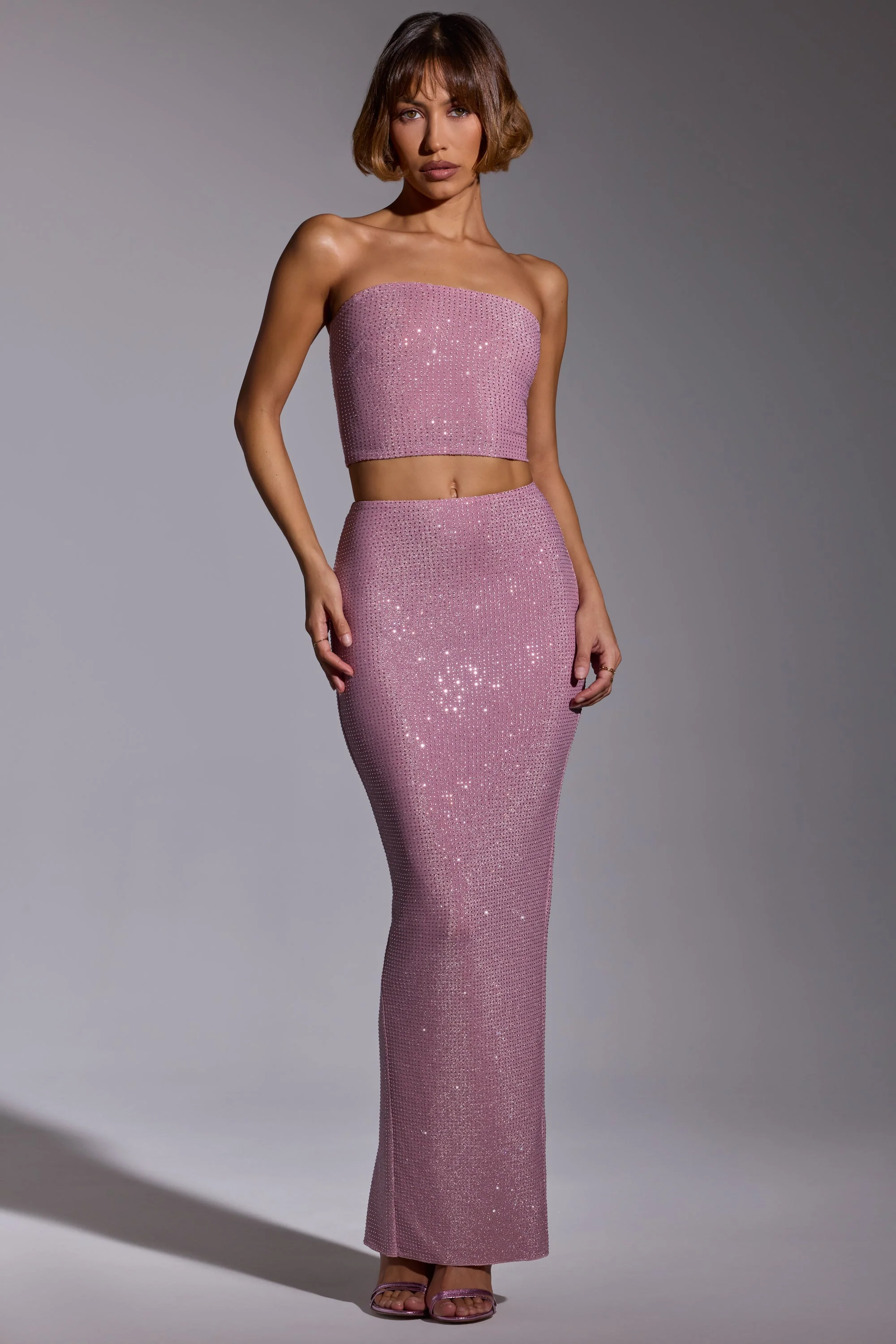 Embellished Mid Rise Maxi Skirt in Light Pink - Image 4