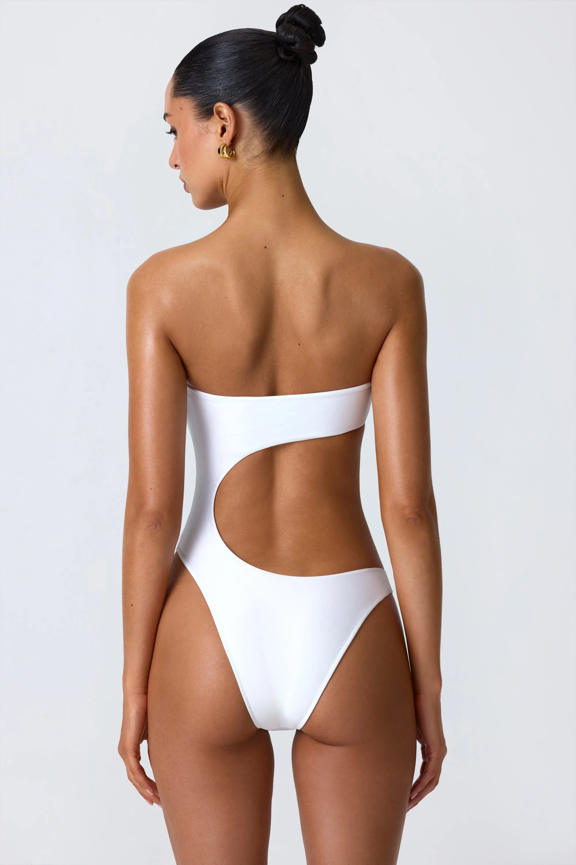 Bead-Embellished Cut-Out Bandeau Swimsuit in White - Image 2