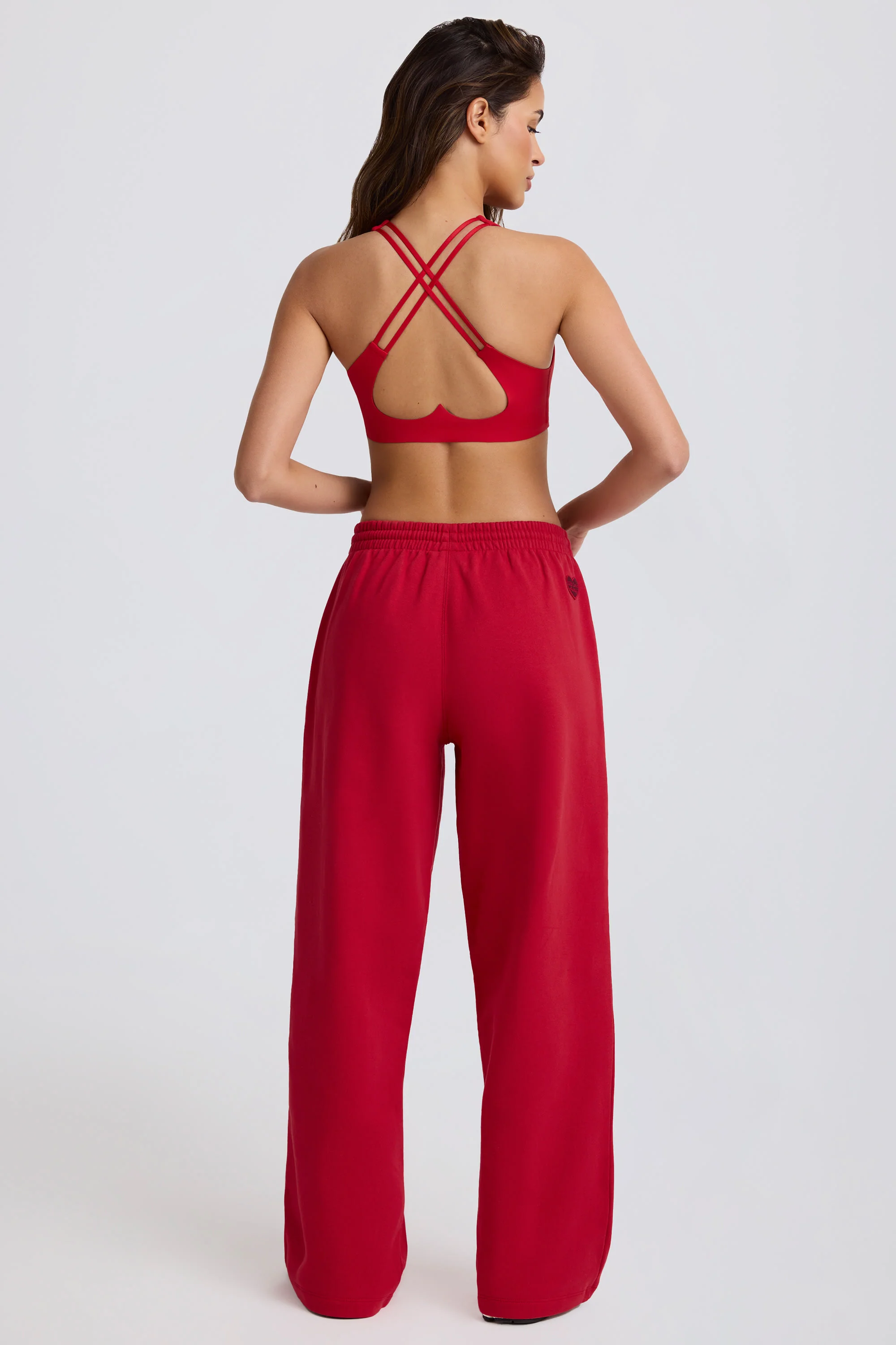 Soft Cotton Jersey Mid-Rise Wide-Leg Joggers in Hot Red - Image 2