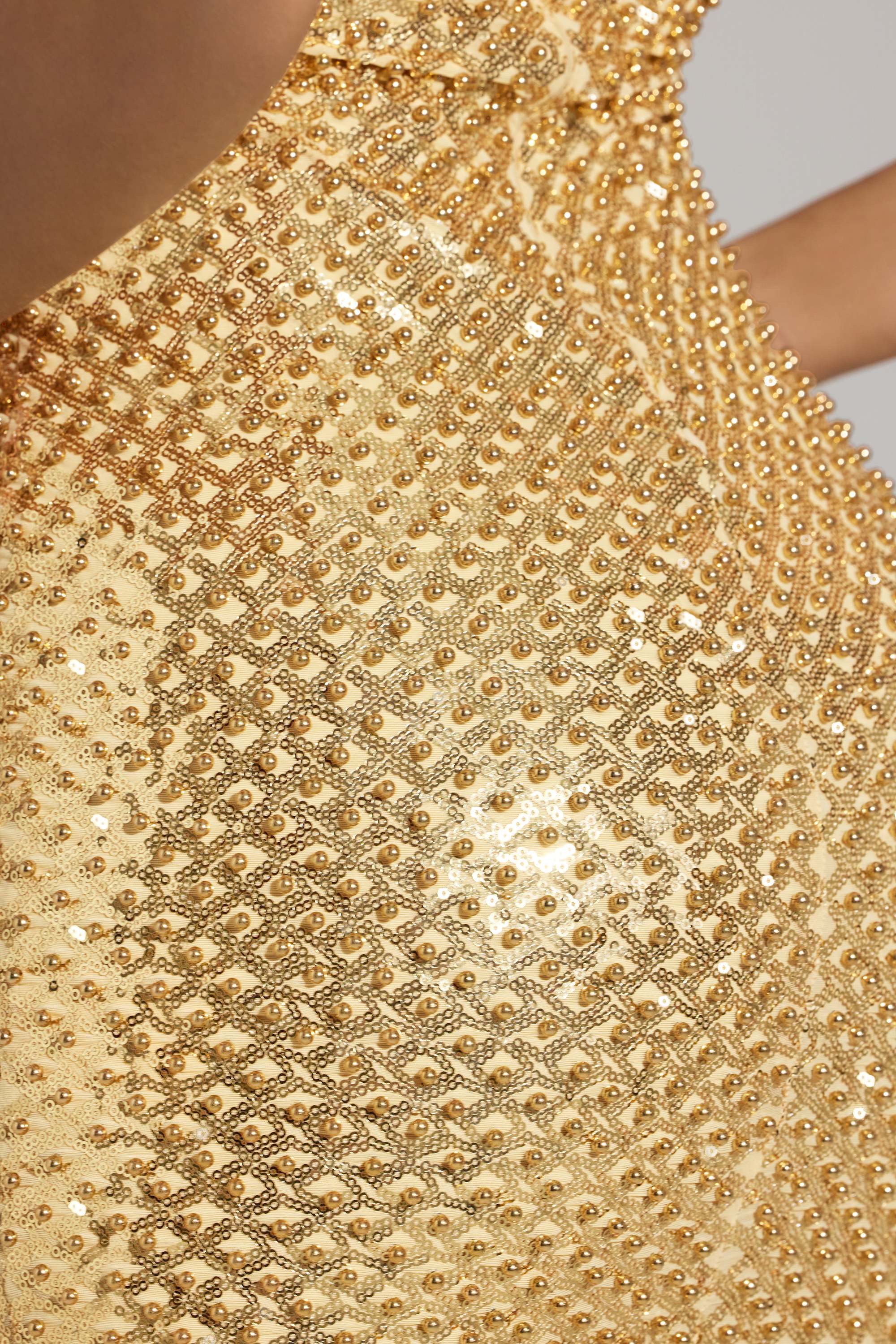 Embellished Sweetheart-Neck Mini Dress in Gold - Image 5
