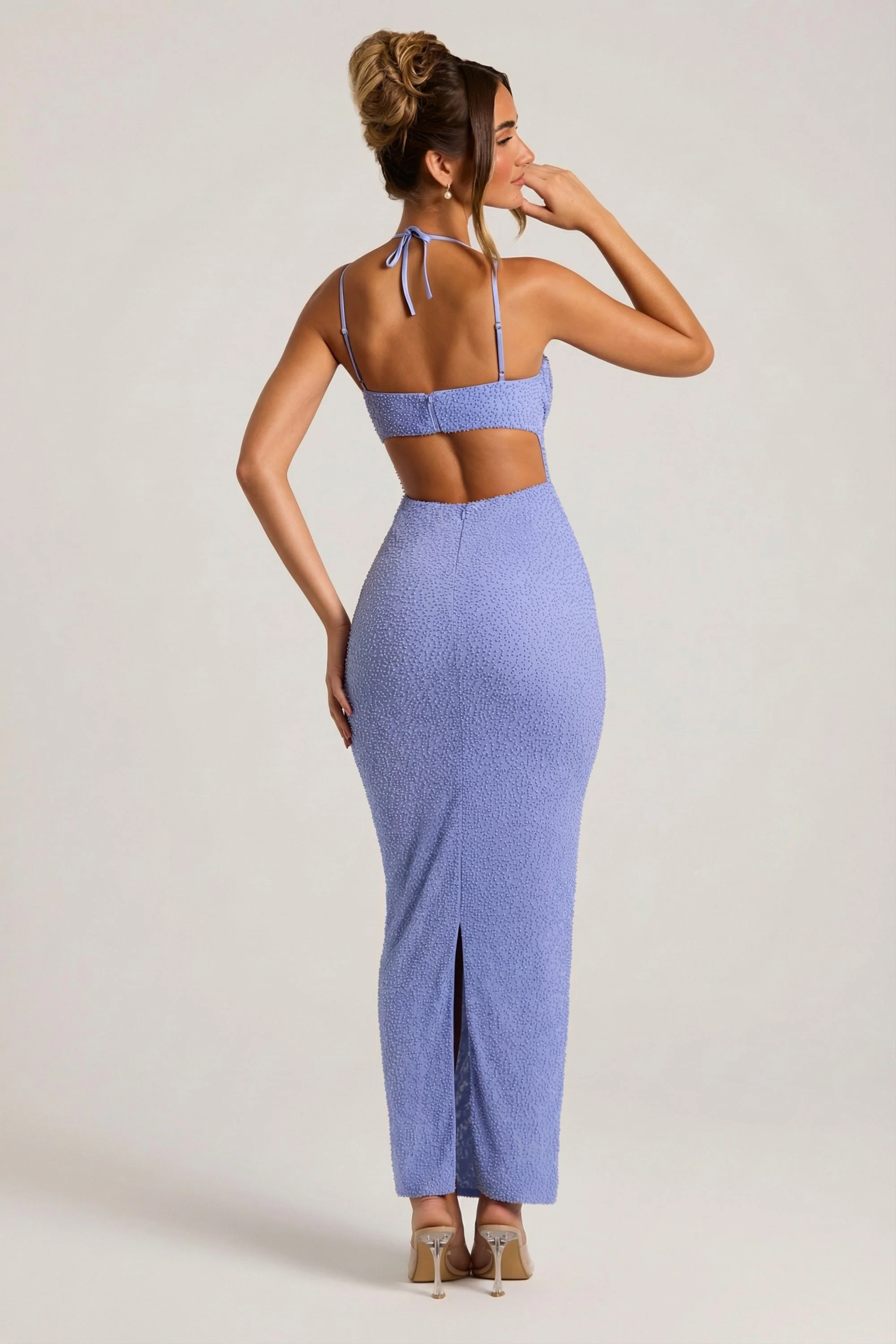 Embellished Cowl Neck Maxi Dress in Lavender Blue - Image 2