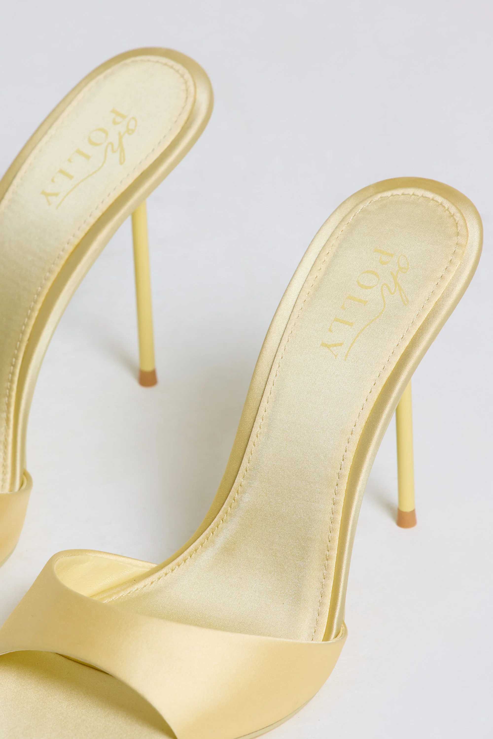 Satin Heeled Mule Sandal in Butter Yellow - Image 2