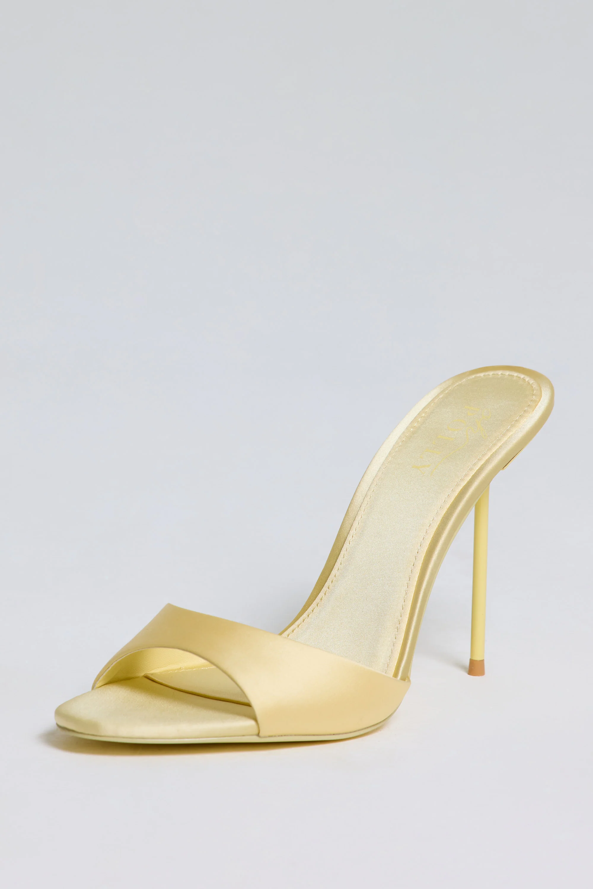 Satin Heeled Mule Sandal in Butter Yellow - Image 3