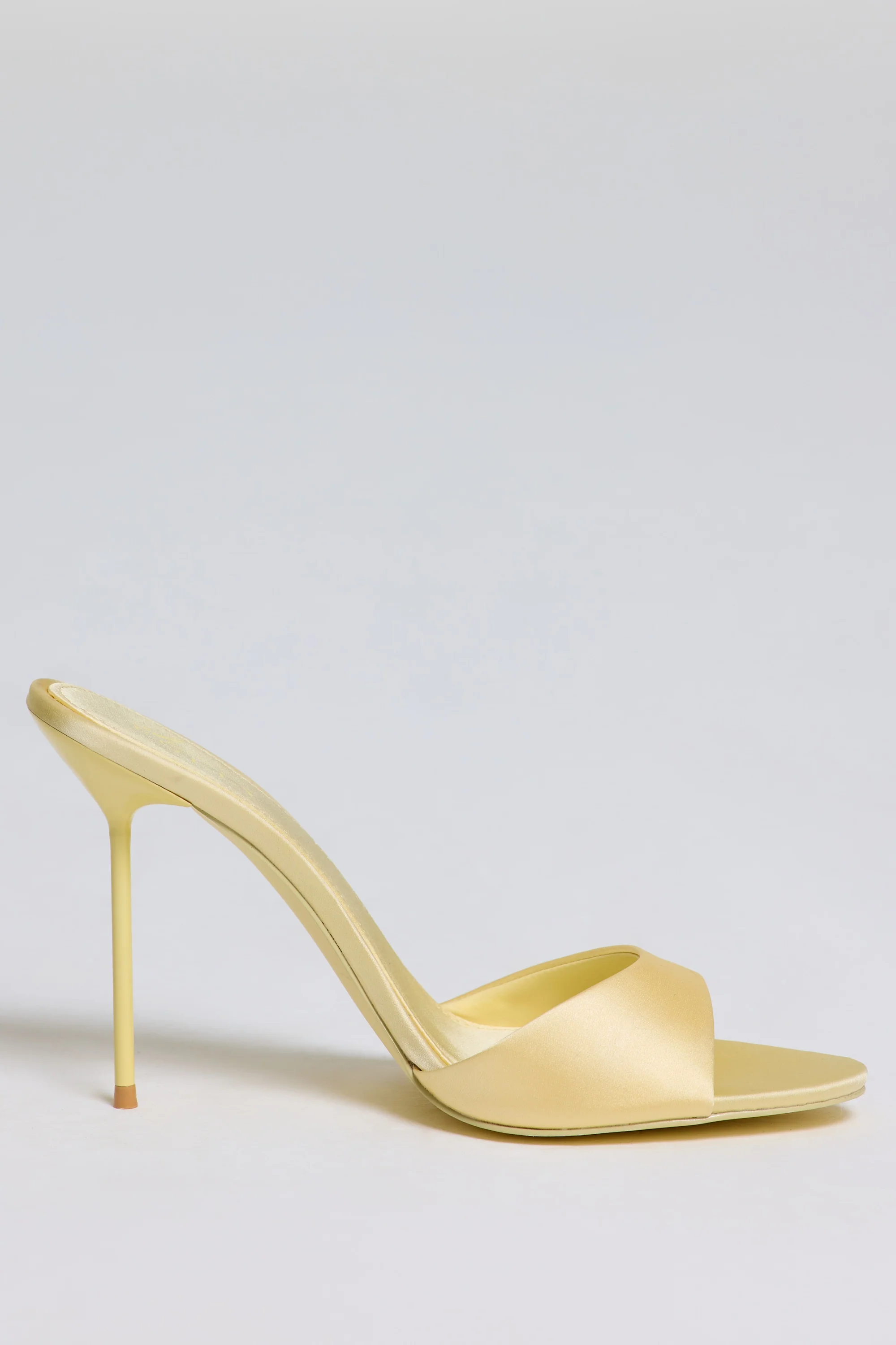 Satin Heeled Mule Sandal in Butter Yellow - Image 4