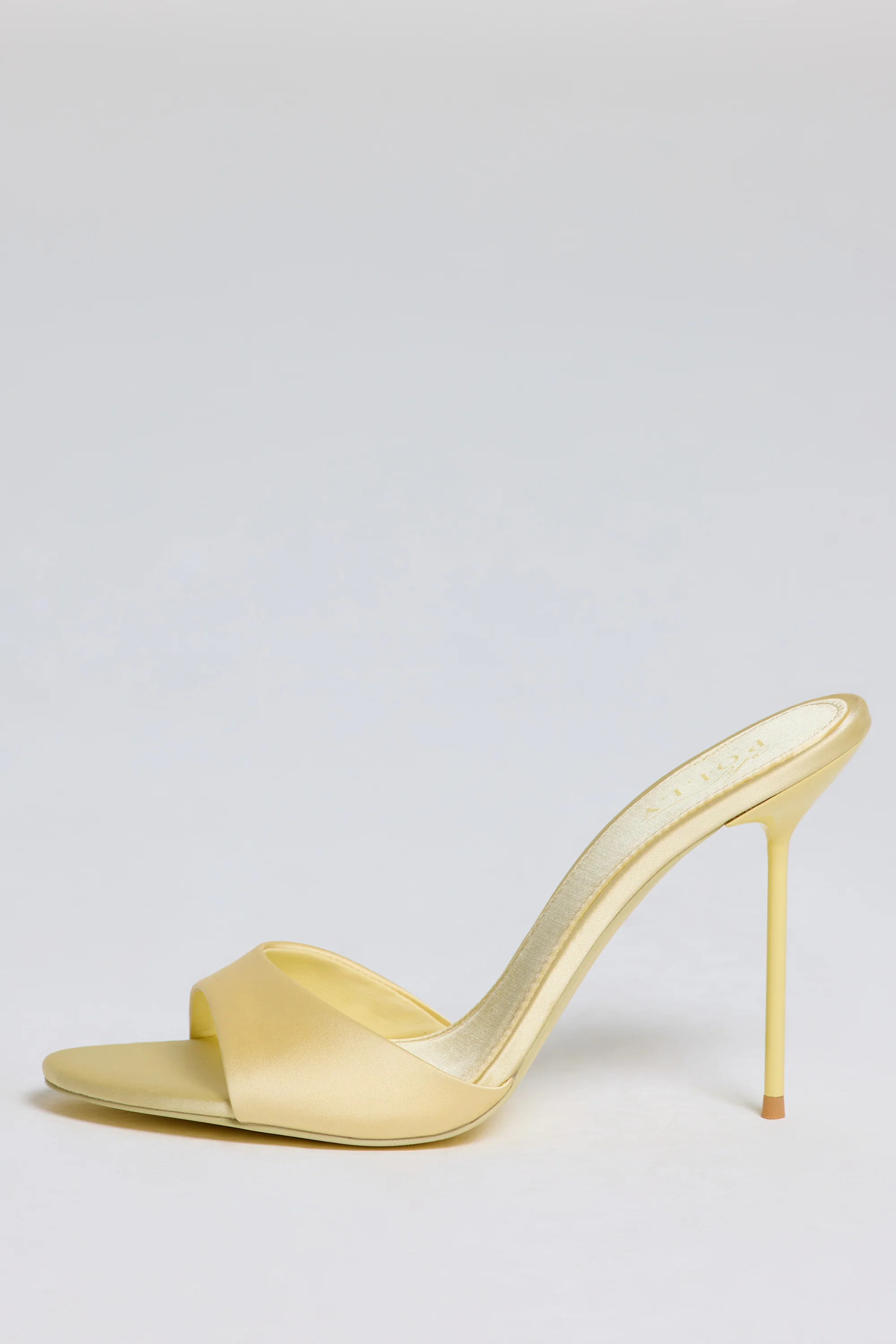 Satin Heeled Mule Sandal in Butter Yellow - Image 5