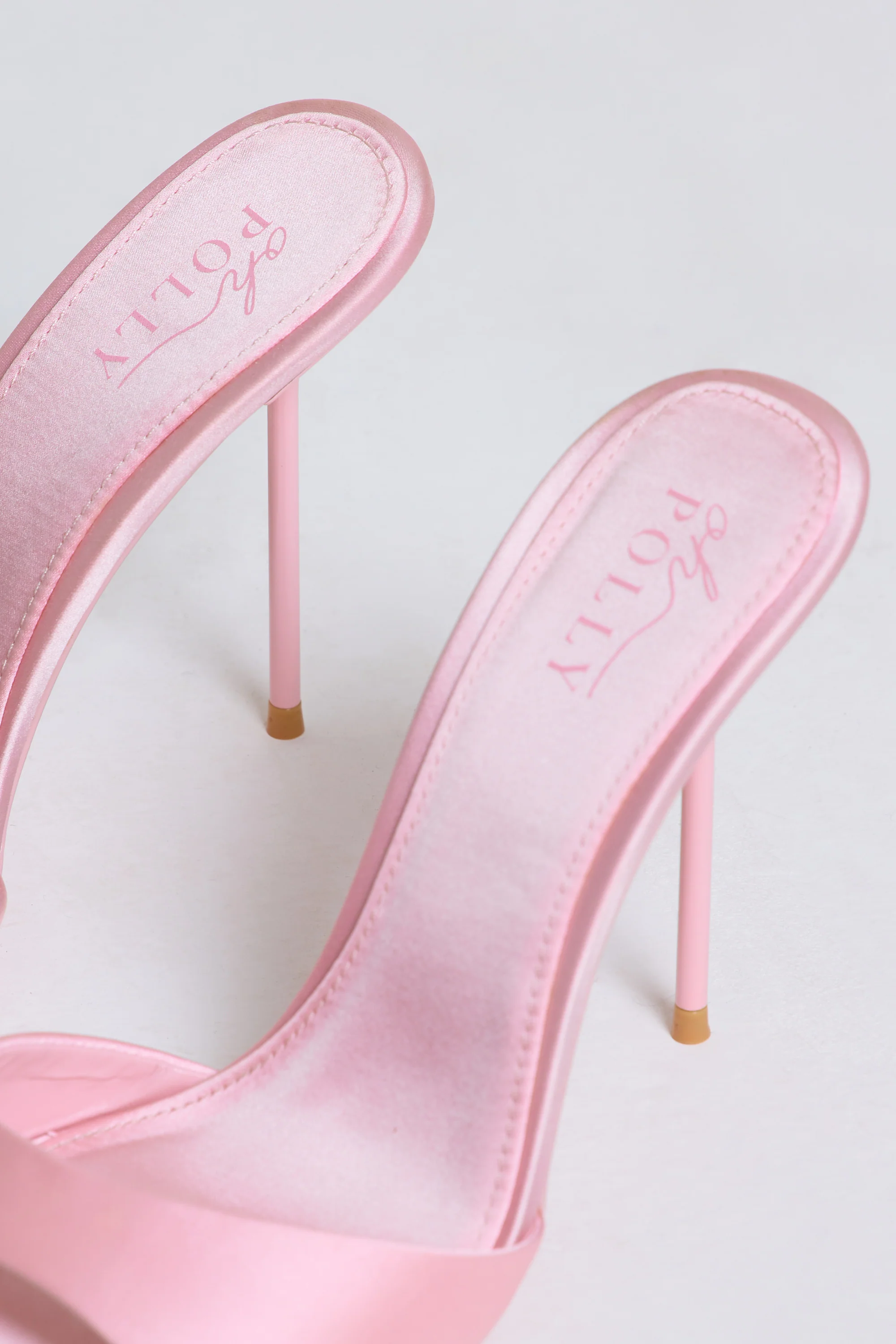 Satin Heeled Mule Sandal in Soft Pink - Image 2