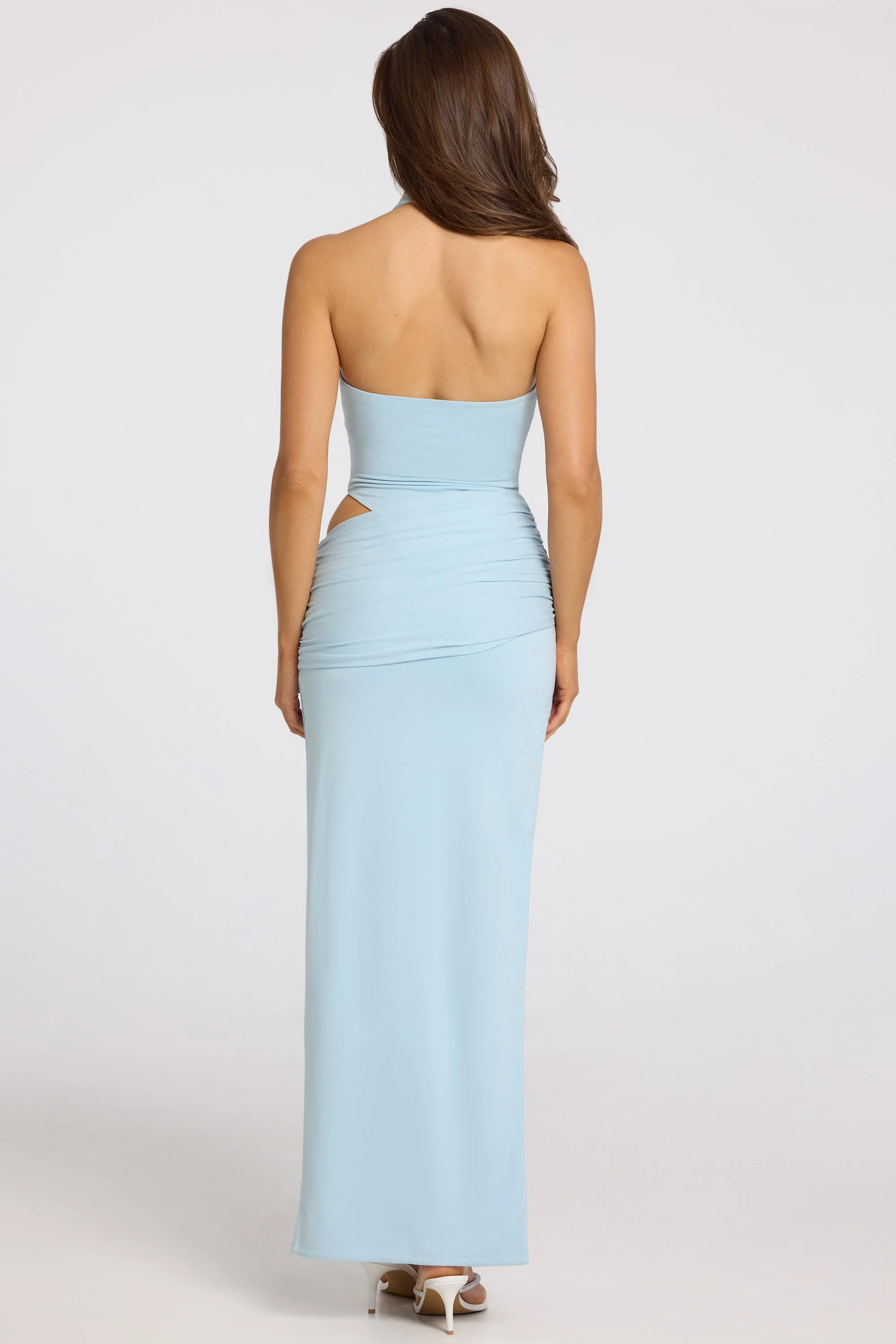 Deep Plunge Halterneck Maxi Dress in Powder Blue - Image 6