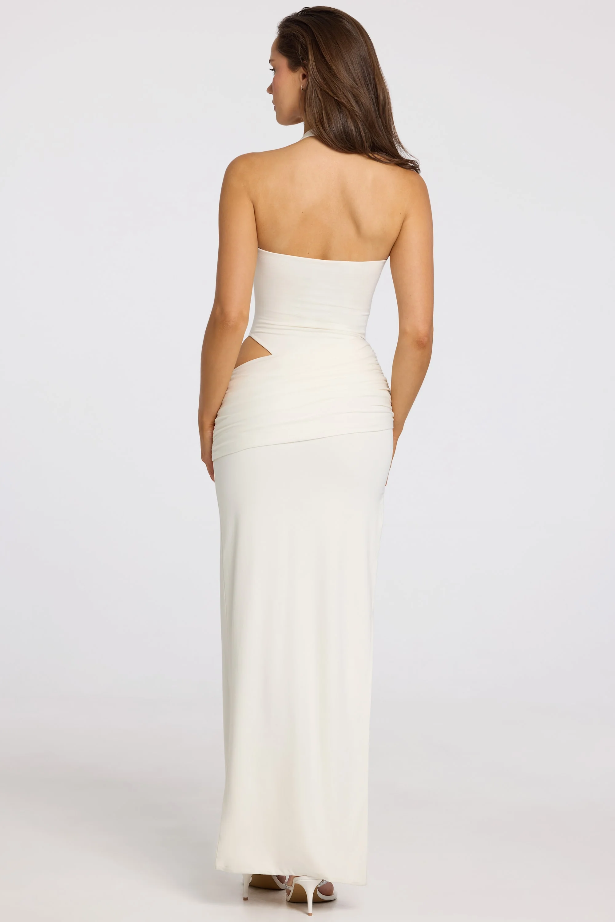 Deep Plunge Halterneck Maxi Dress in White - Image 3