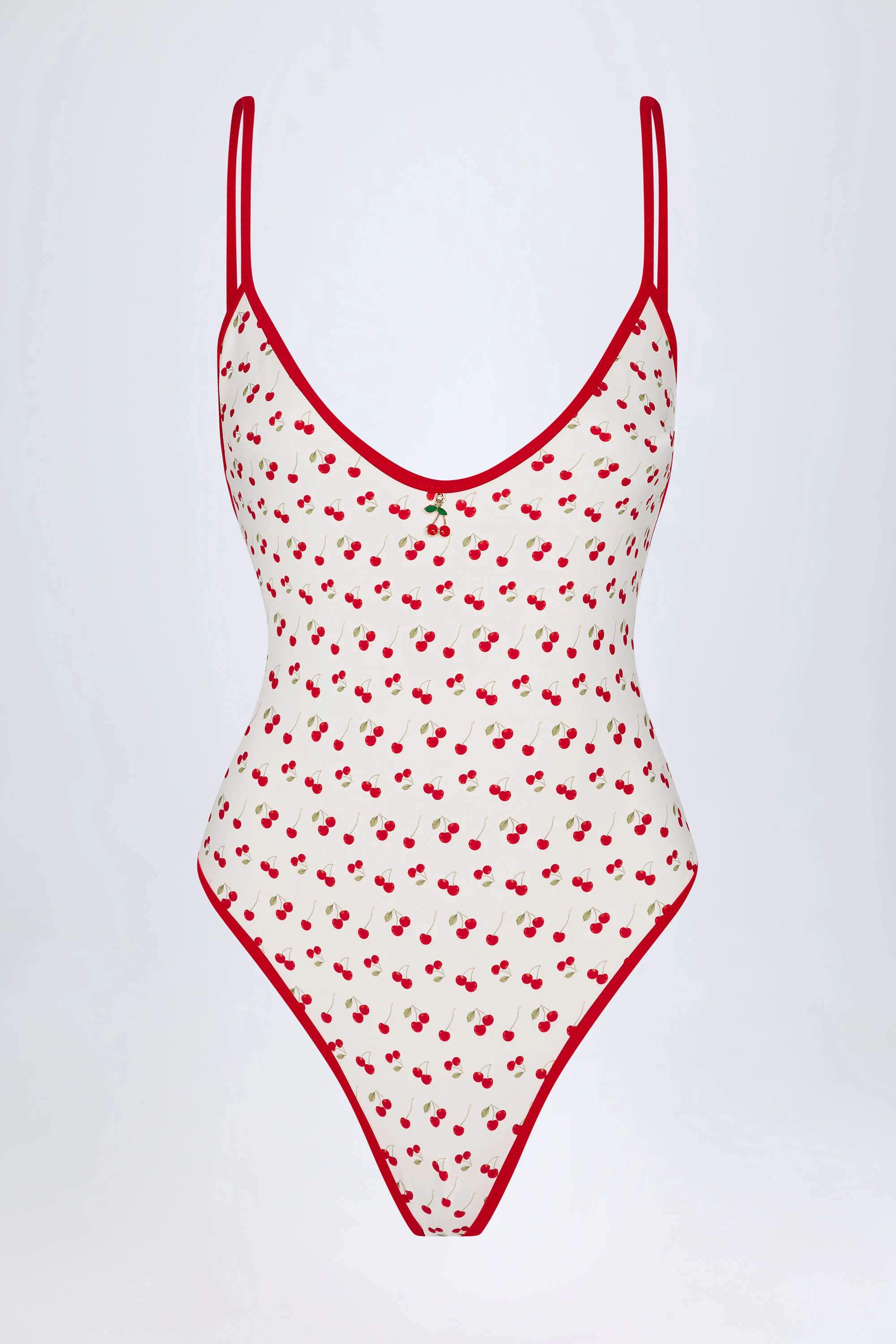 Charm-Detail Cross-Back Swimsuit in Cherry Print - Image 5