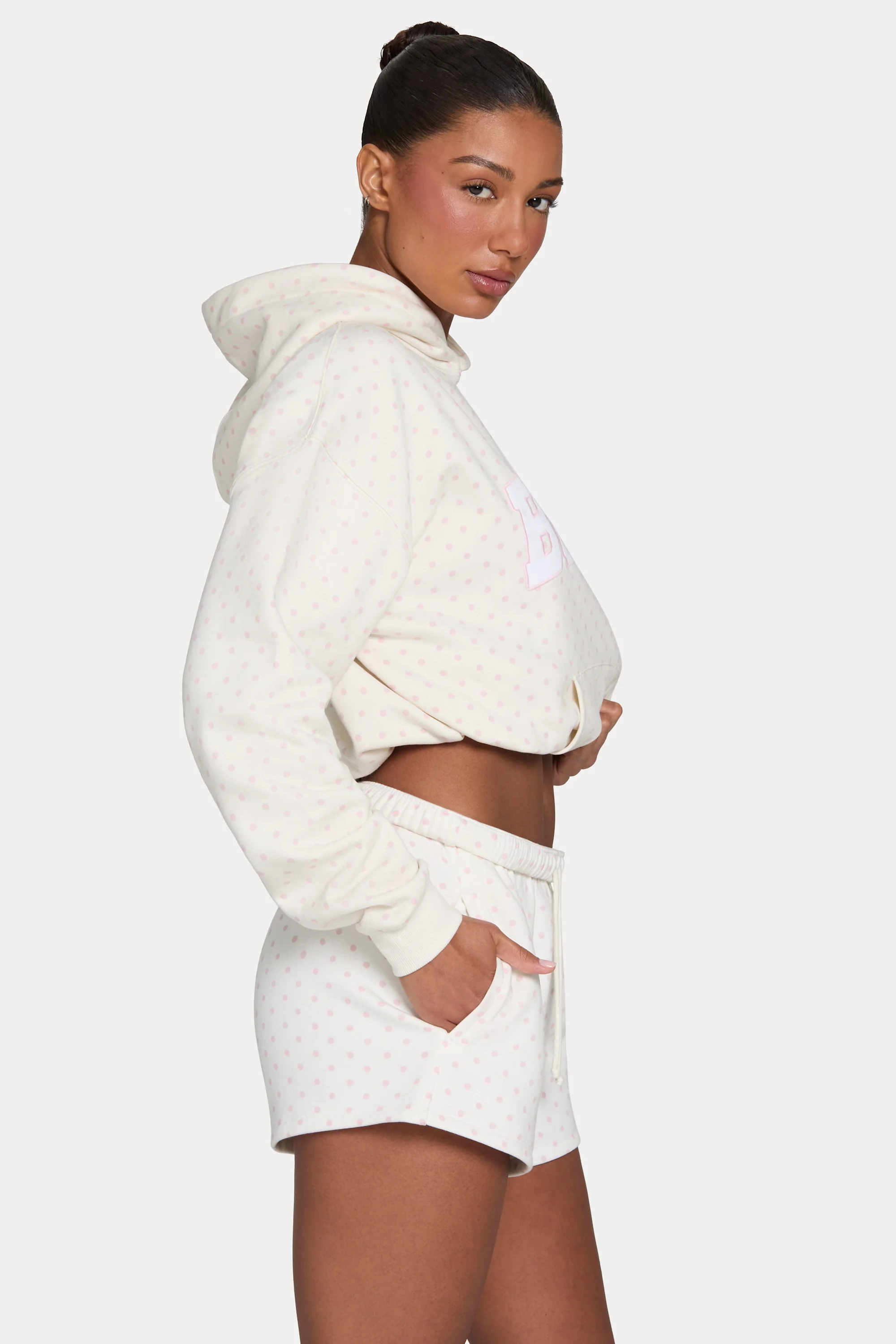 Oversized Applique Hoodie in Blush Polka Dot - Image 3