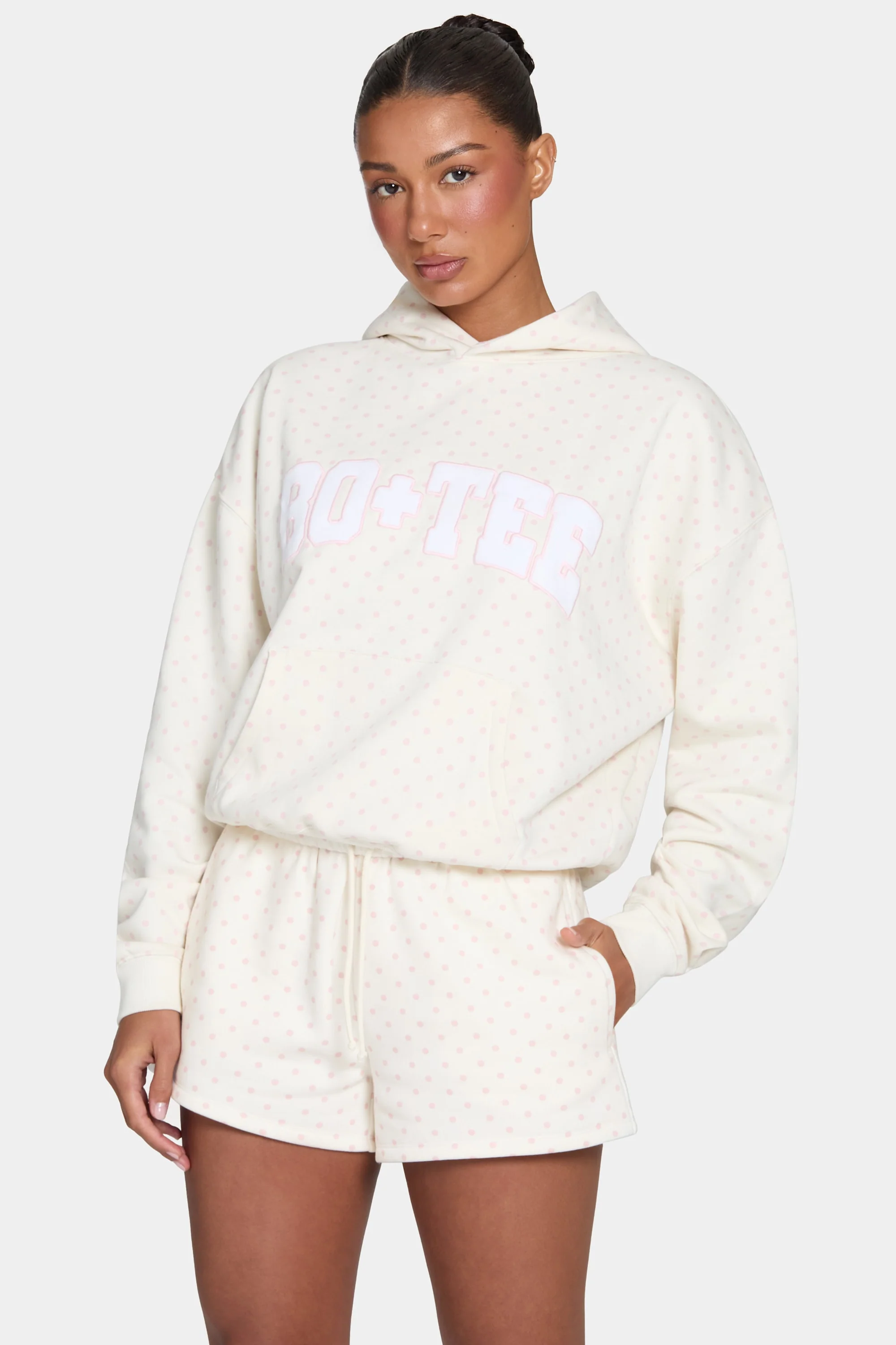 Oversized Applique Hoodie in Blush Polka Dot - Image 6