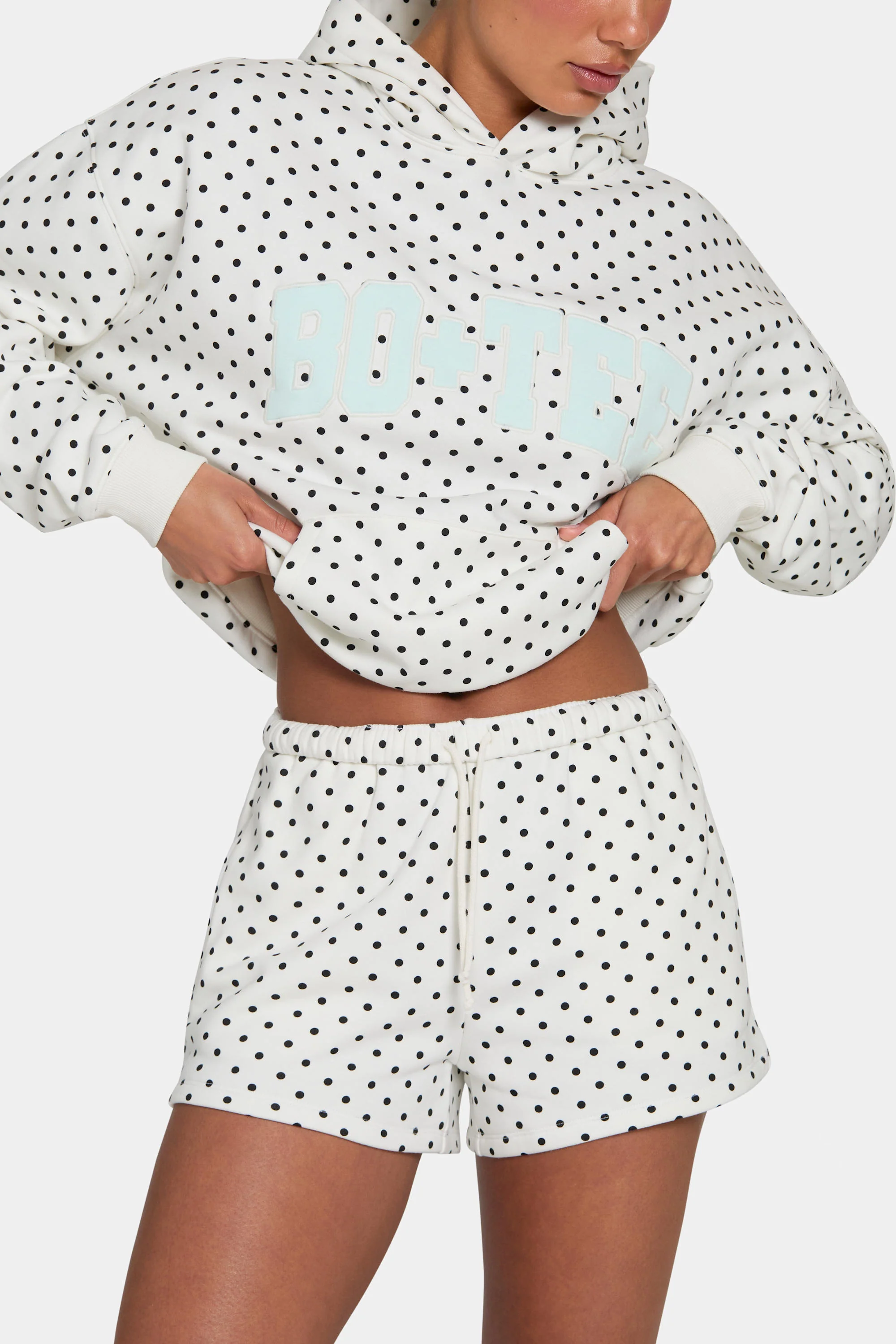 Oversized Applique Hoodie  in Monochrome Polka Dot - Image 4