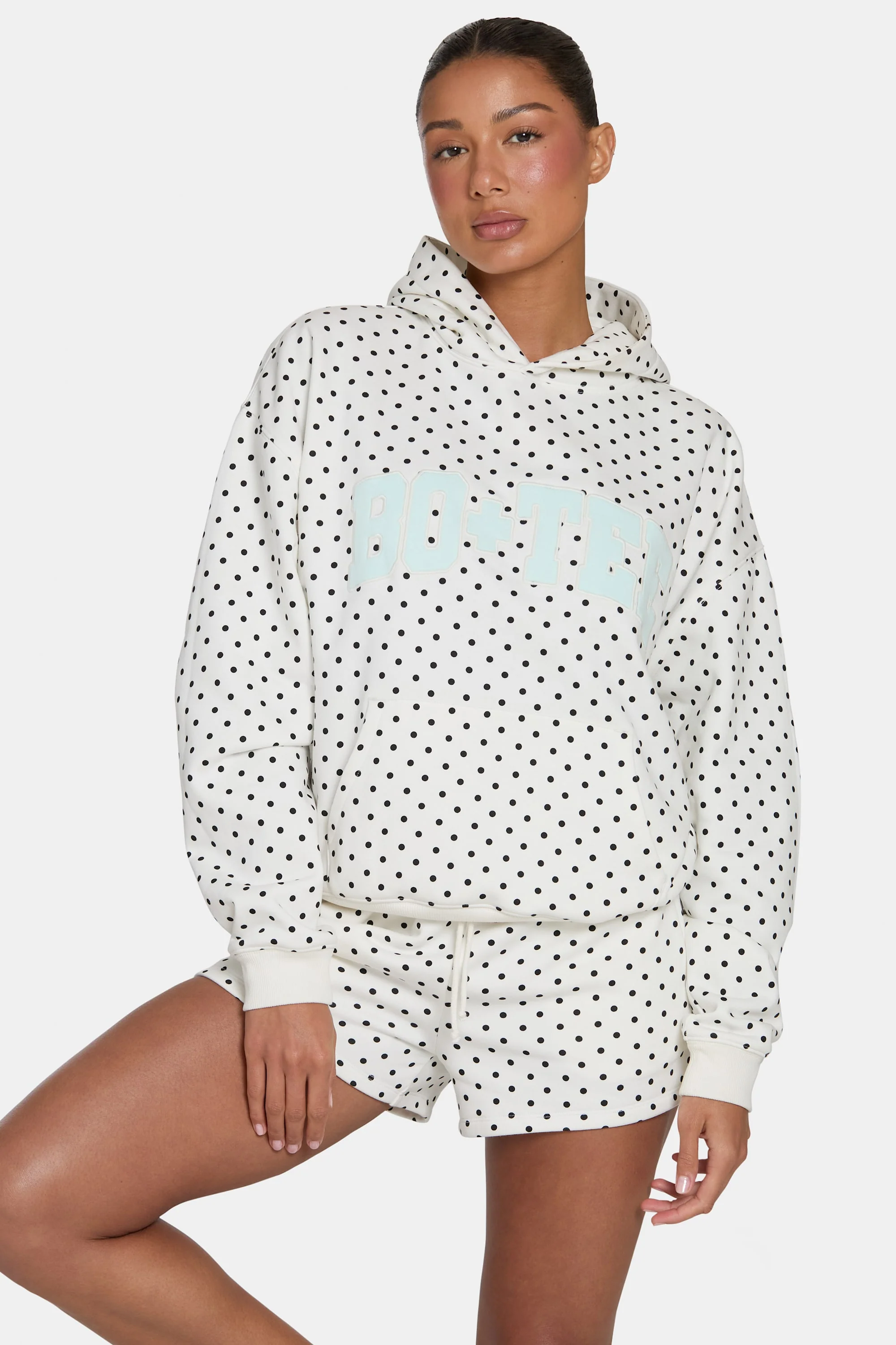 Oversized Applique Hoodie  in Monochrome Polka Dot - Image 5