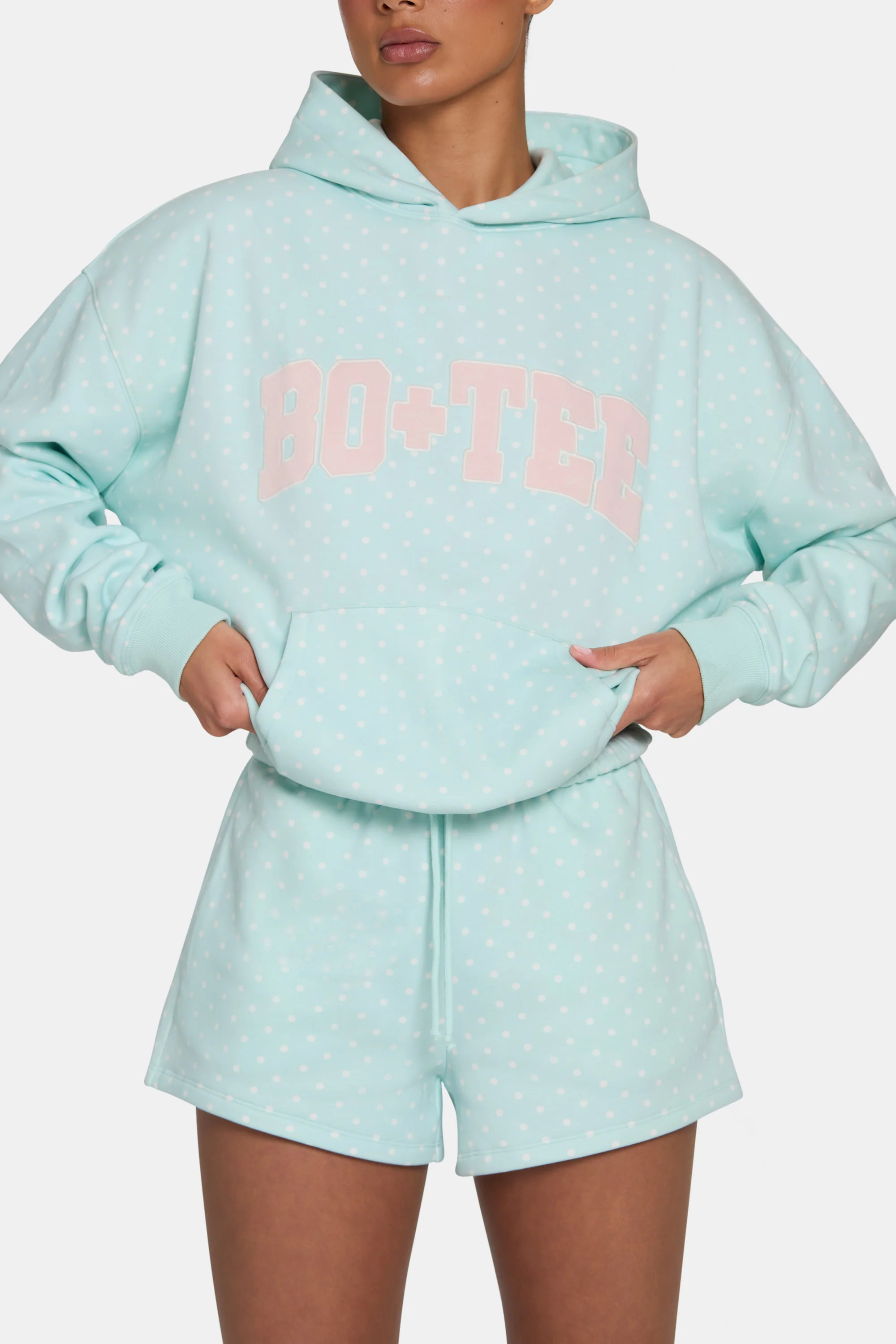 Oversized Applique Hoodie in Peppermint Polka Dot - Image 4