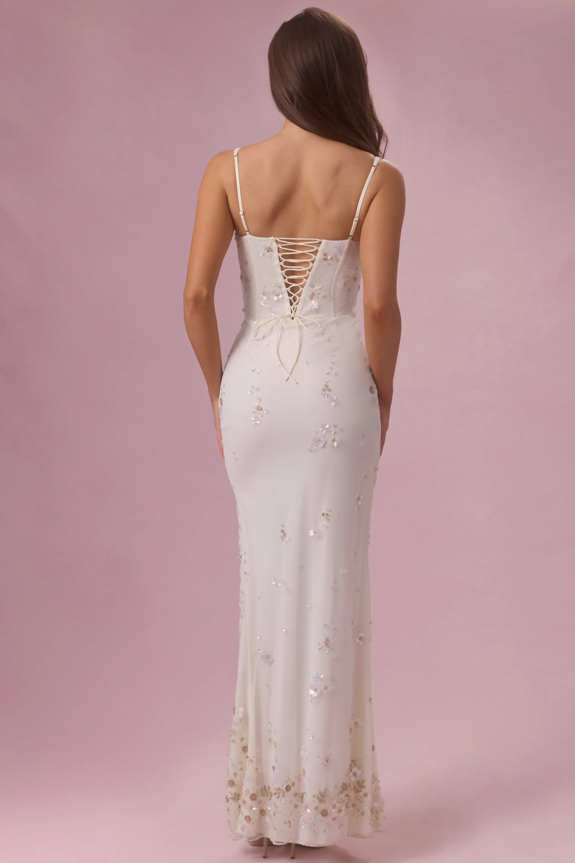 Embellished Corset Maxi Dress in Pearl - Image 2