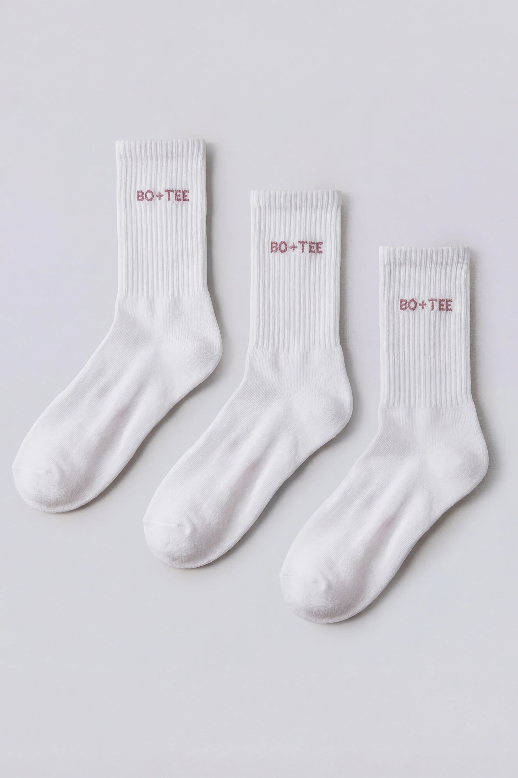 Ribbed Half-Crew 3-Pack Socks in White Pink