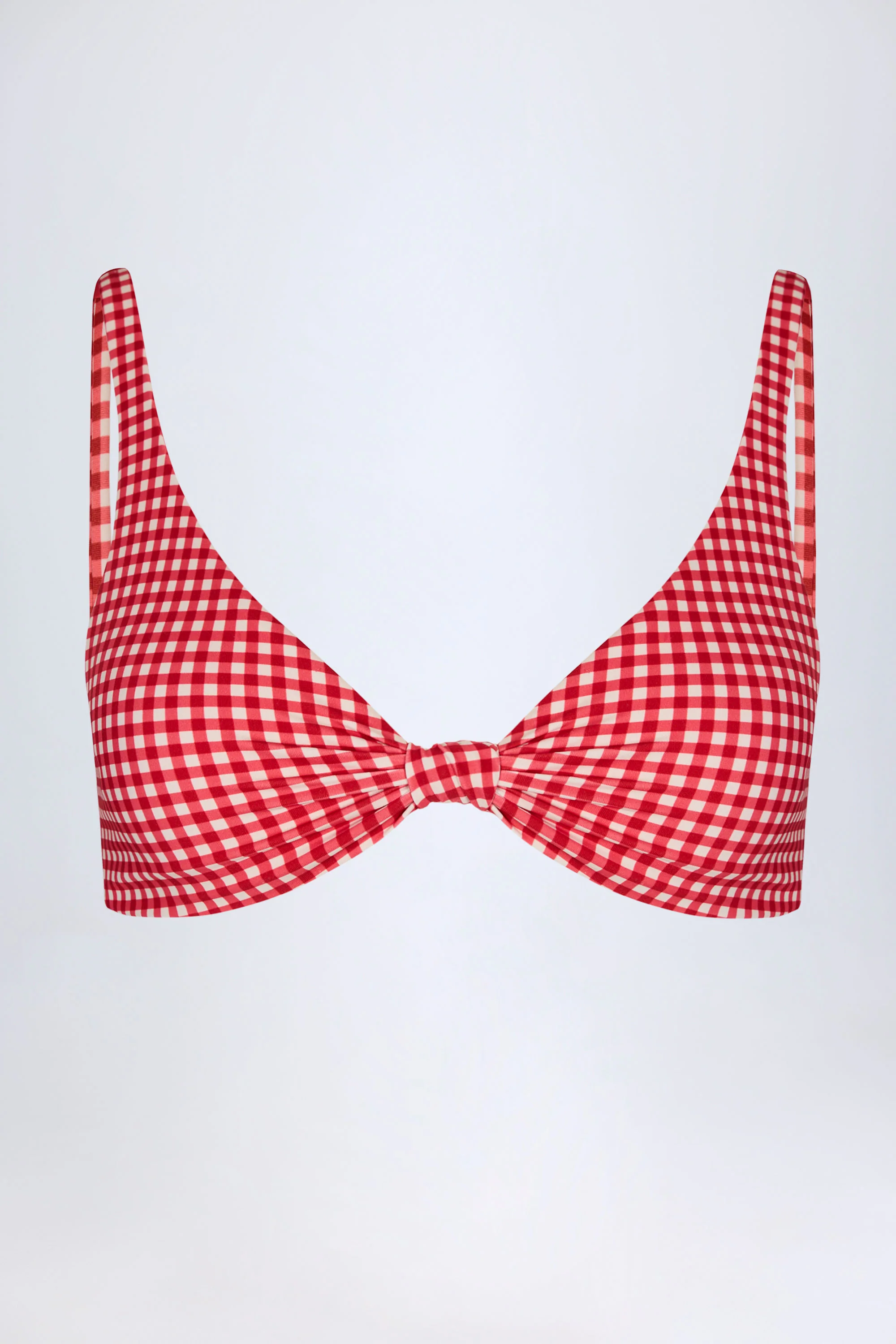 Knot-Detail Bikini Top in Red Gingham - Image 3
