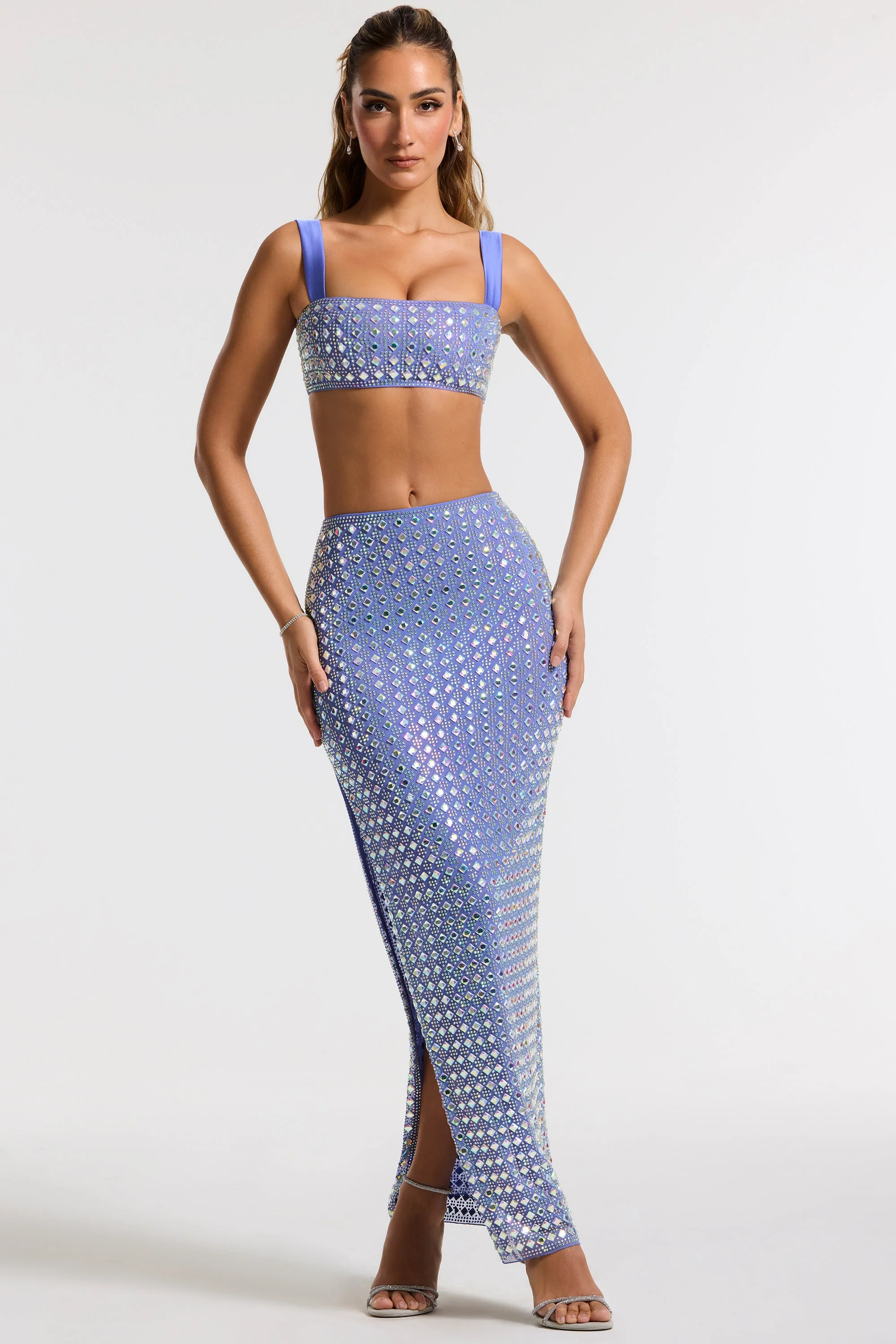 Embellished Mid Rise Maxi Skirt in Blue - Image 5