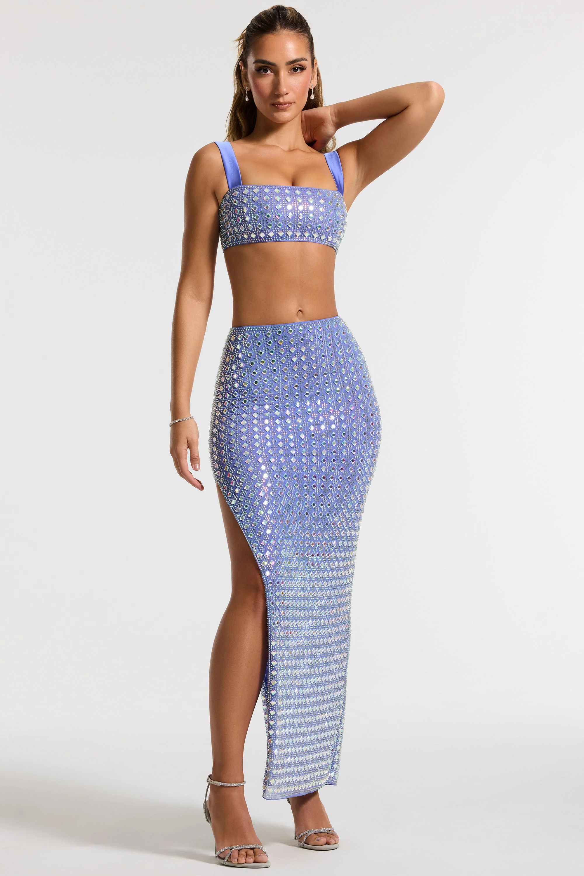 Embellished Mid Rise Maxi Skirt in Blue - Image 7