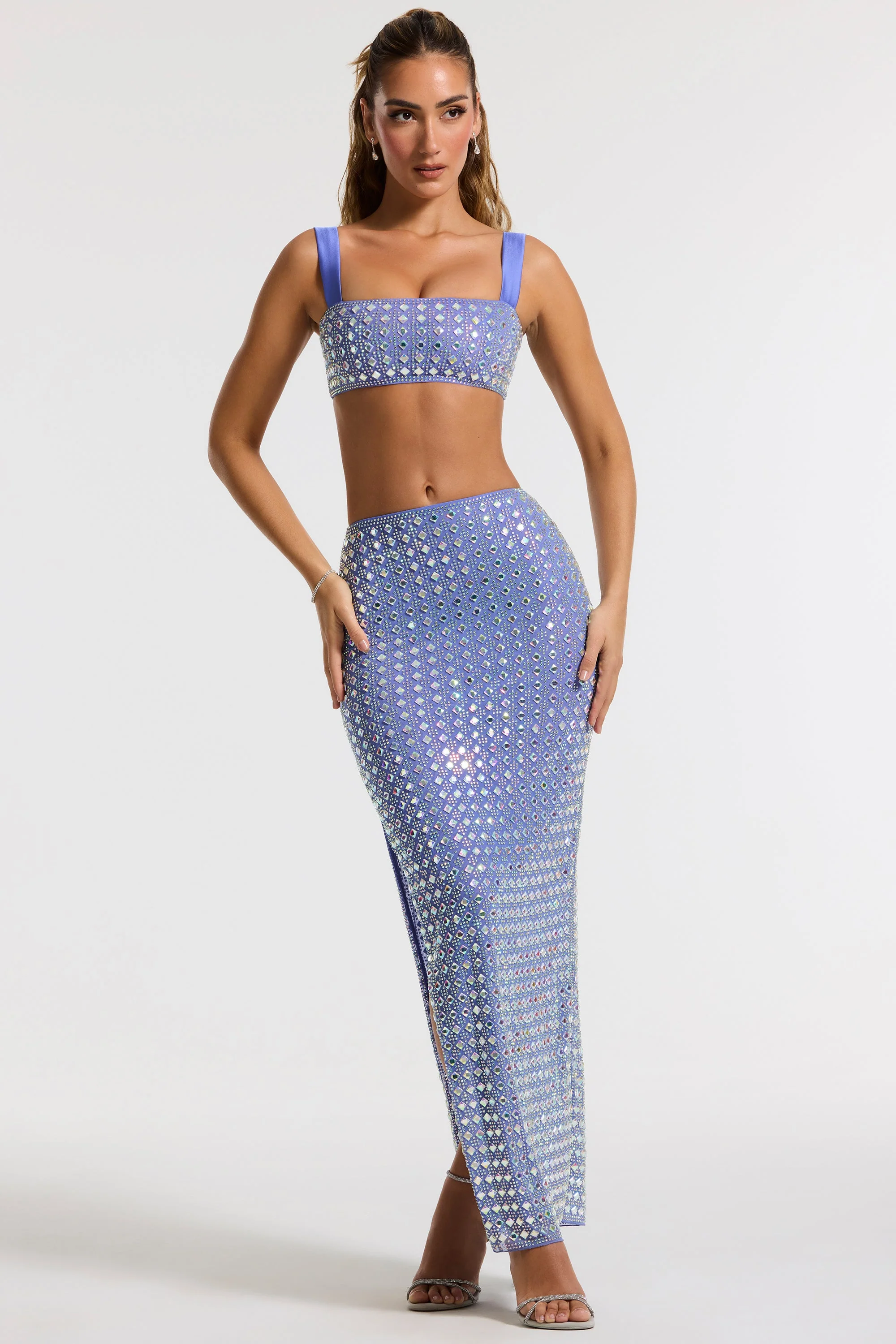 Embellished Mid Rise Maxi Skirt in Blue - Image 8