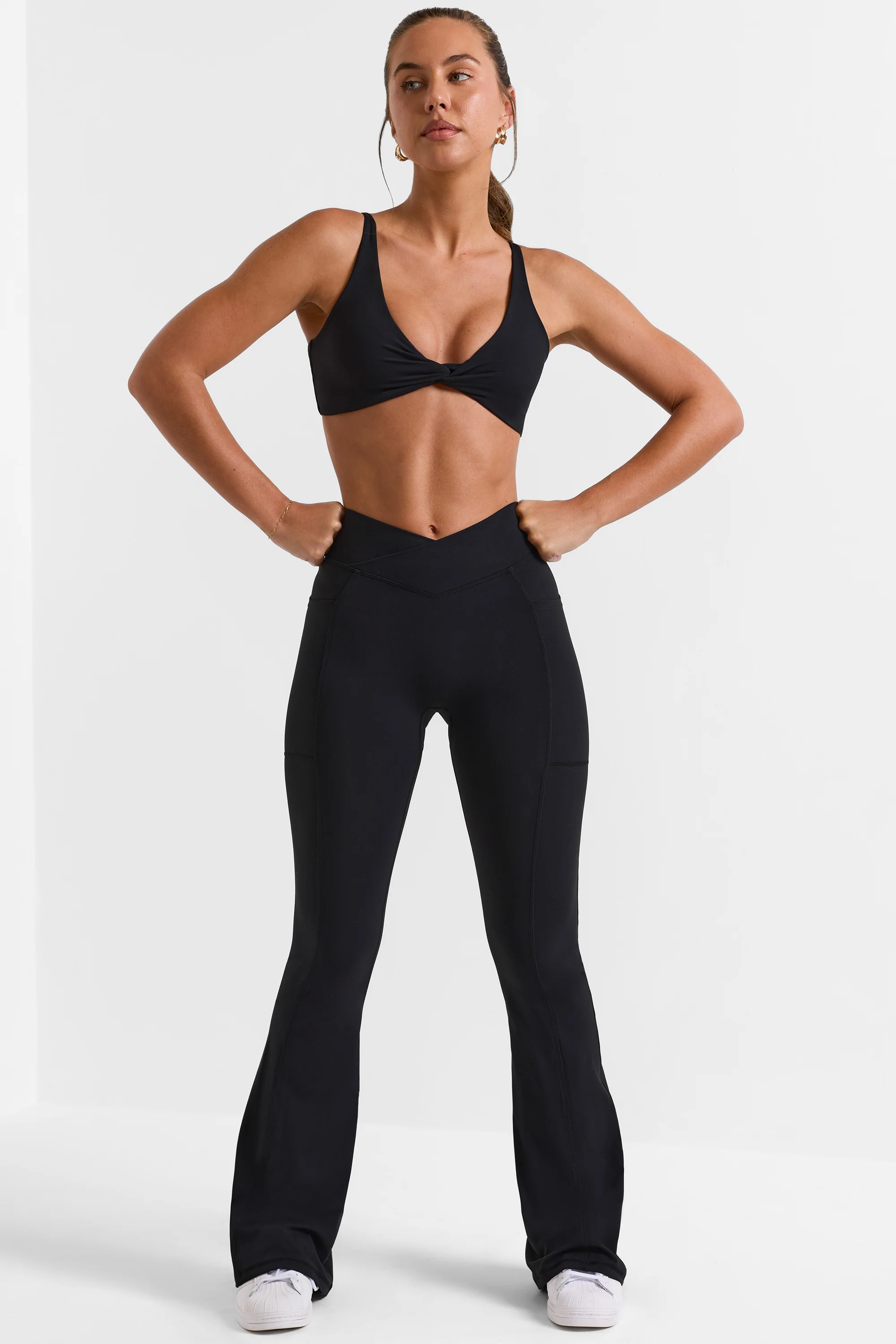 Soft Active V-Waist Flared Leggings in Black - Image 5